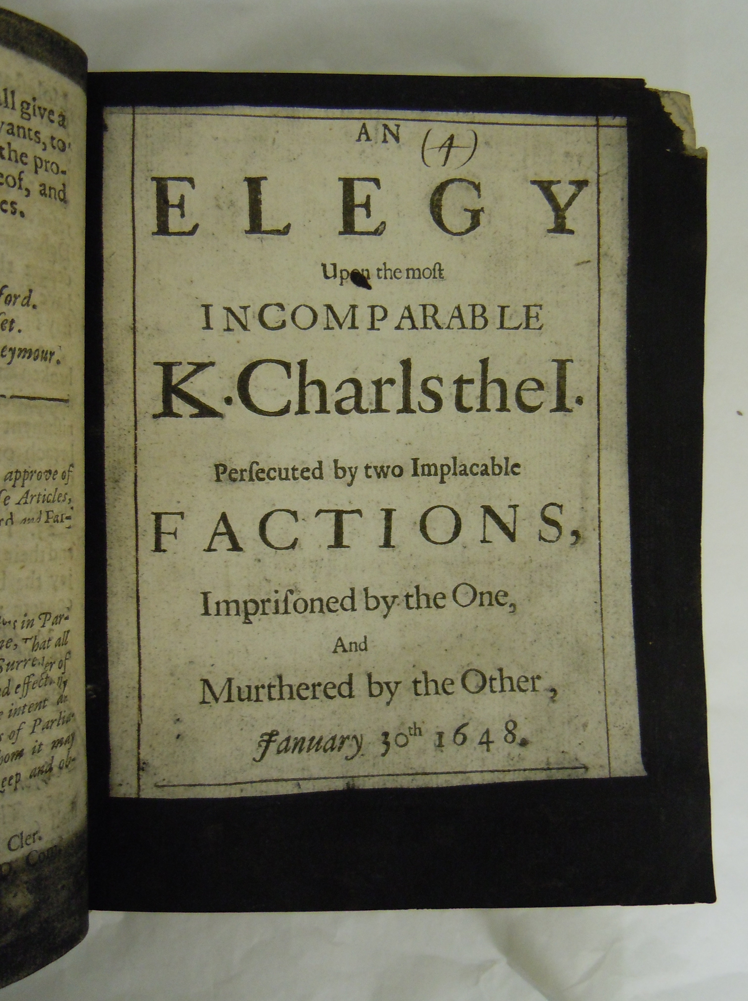 BT1.134.19(4), title page, Henry King’s An elegy upon the most incomparable K. Charls the I (1661)
