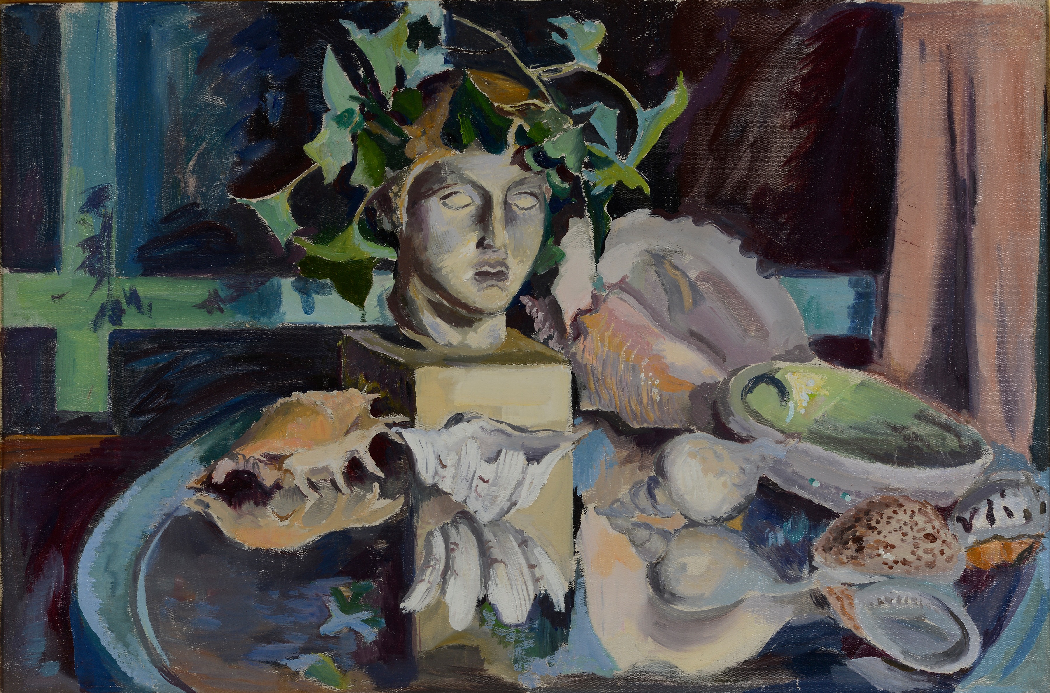 Still Life with Classical Sculpture (Oil on canvas)