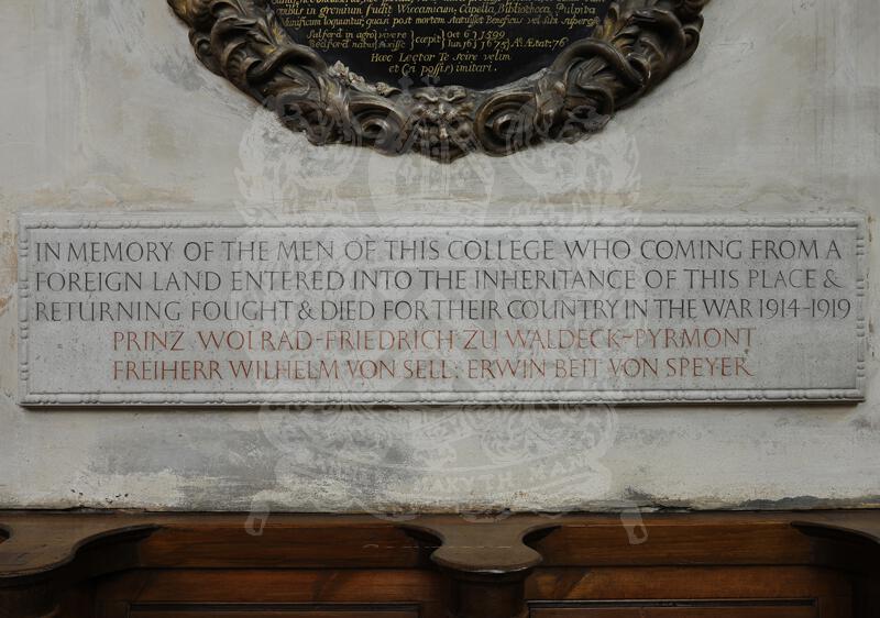 The tablet in the Chapel to those German undergraduates who were killed in World War I
