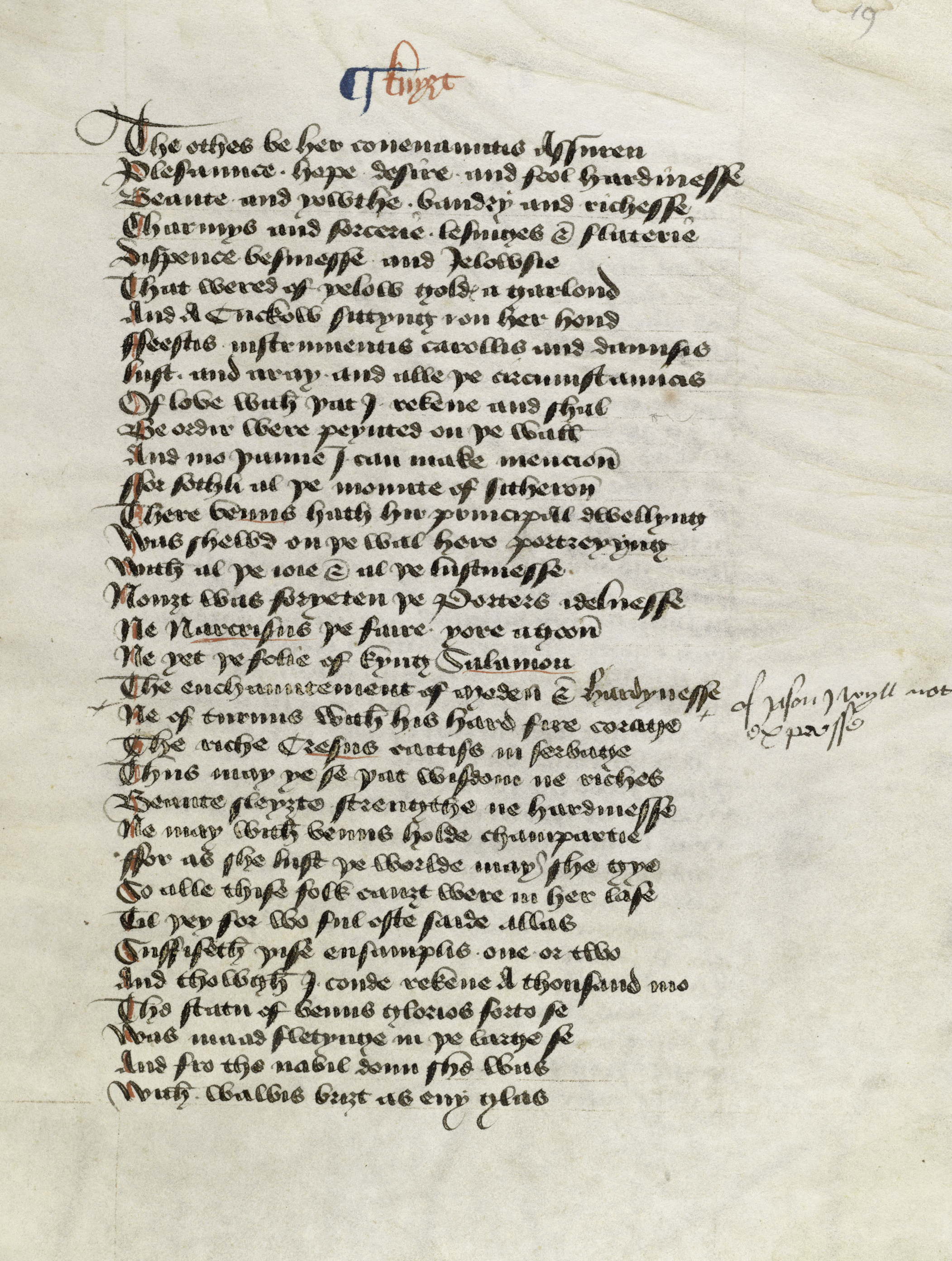 MS 314, f. 19r, Geoffrey Chaucer’s Canterbury Tales, 15thC