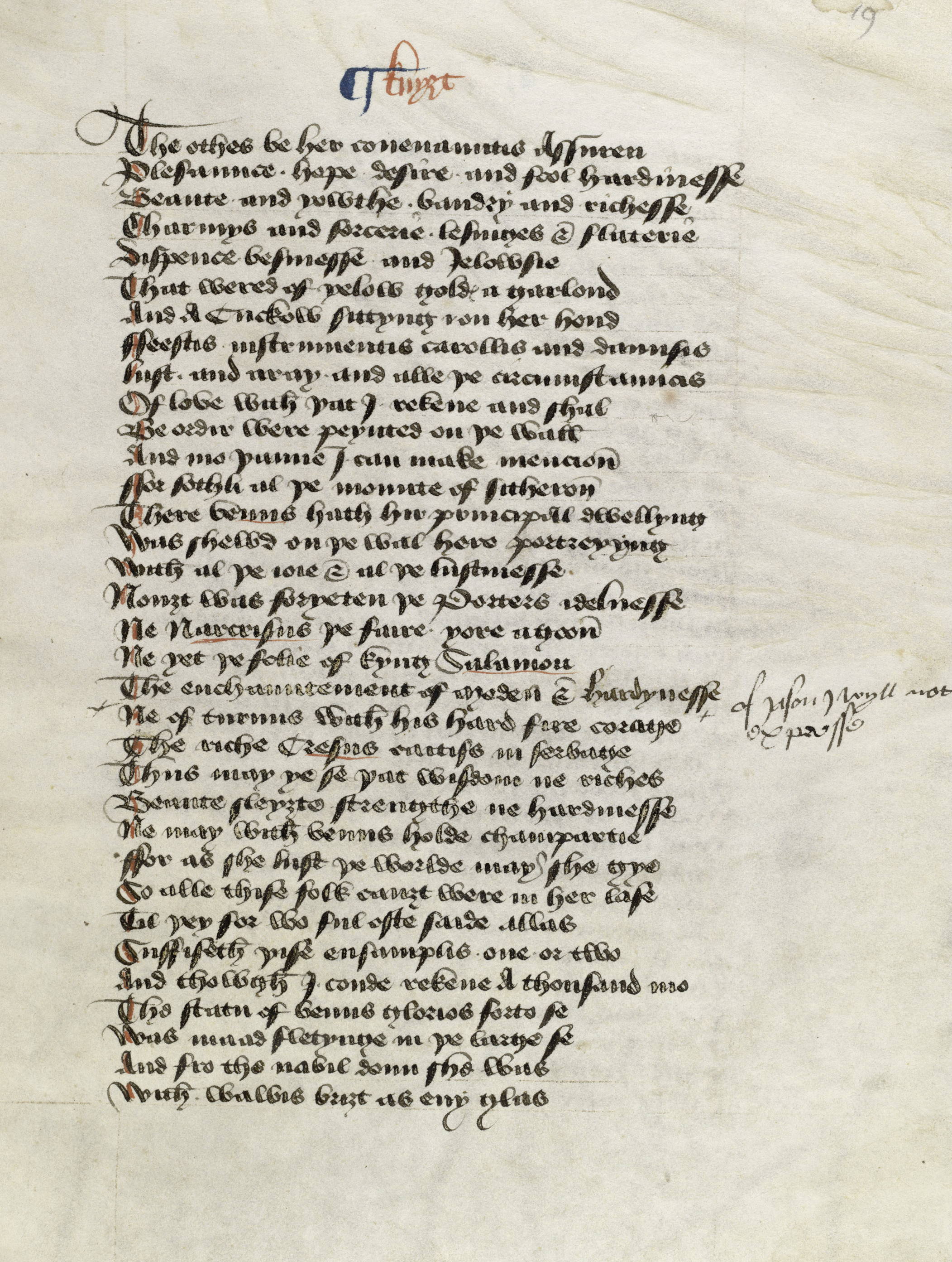 MS 314, f. 19r, Geoffrey Chaucer’s Canterbury Tales, 15thC MS 314, f. 19r, Geoffrey Chaucer’s Canterbury Tales, 15thC