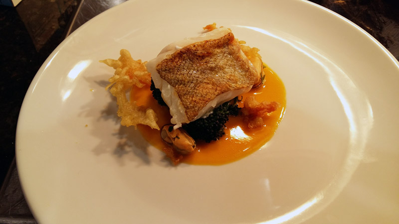 Pan-fried cod, blood orange sauce