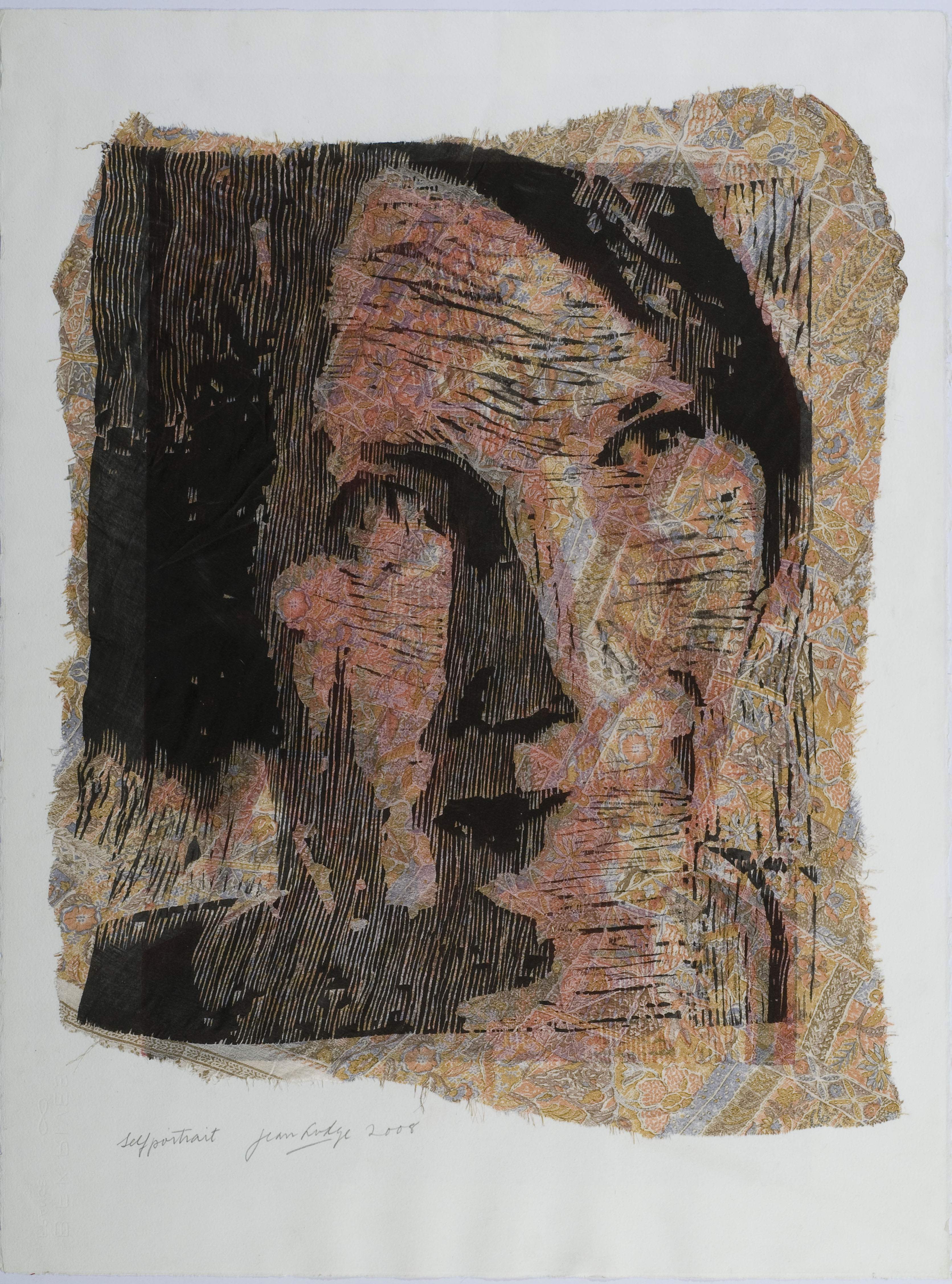 Jean Lodge Self Portrait (Wood, paper, & linen)