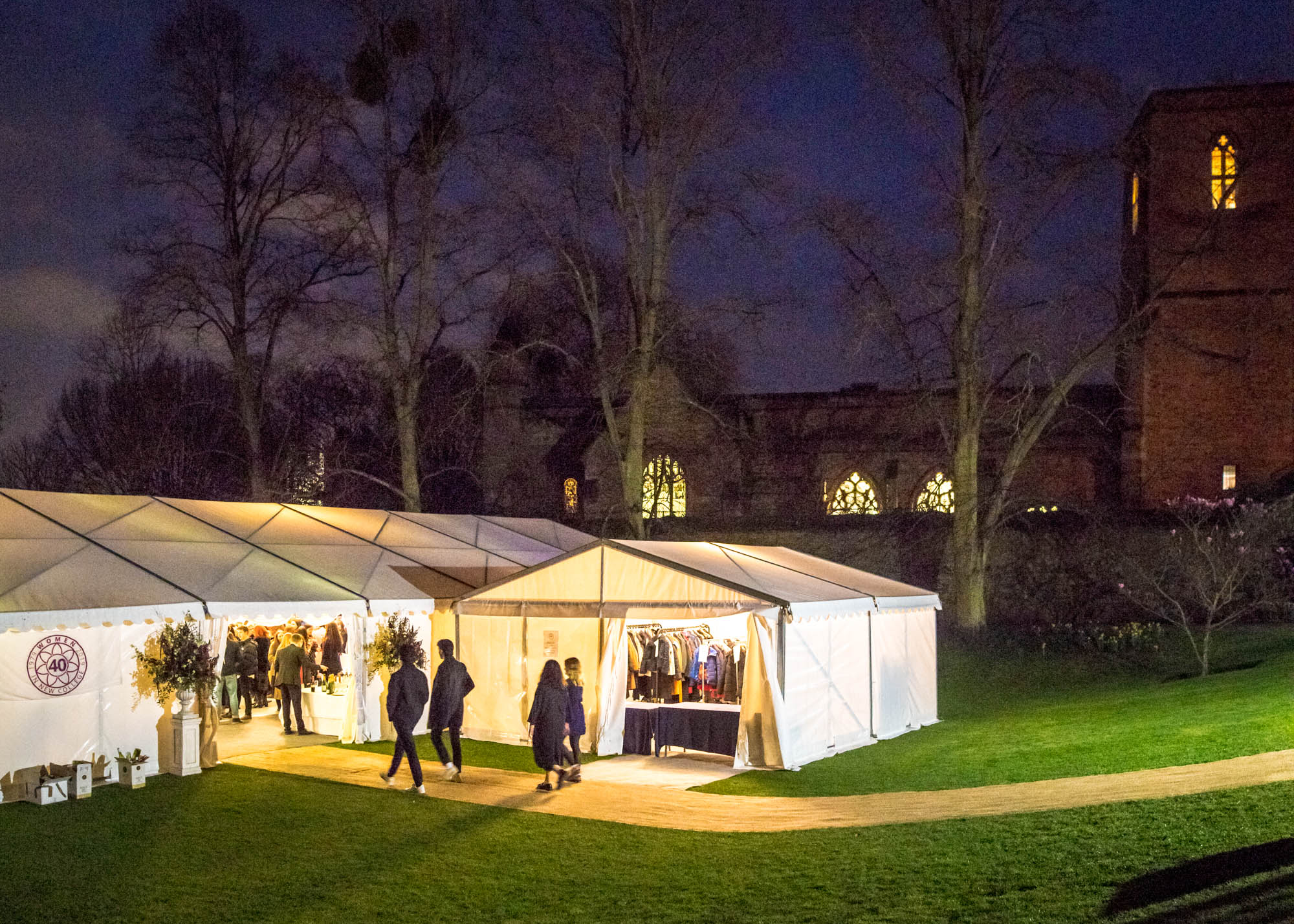 The marquee lit up at night