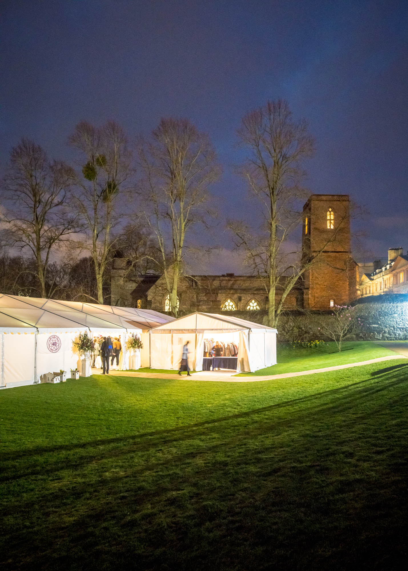 The marquee lit up at night