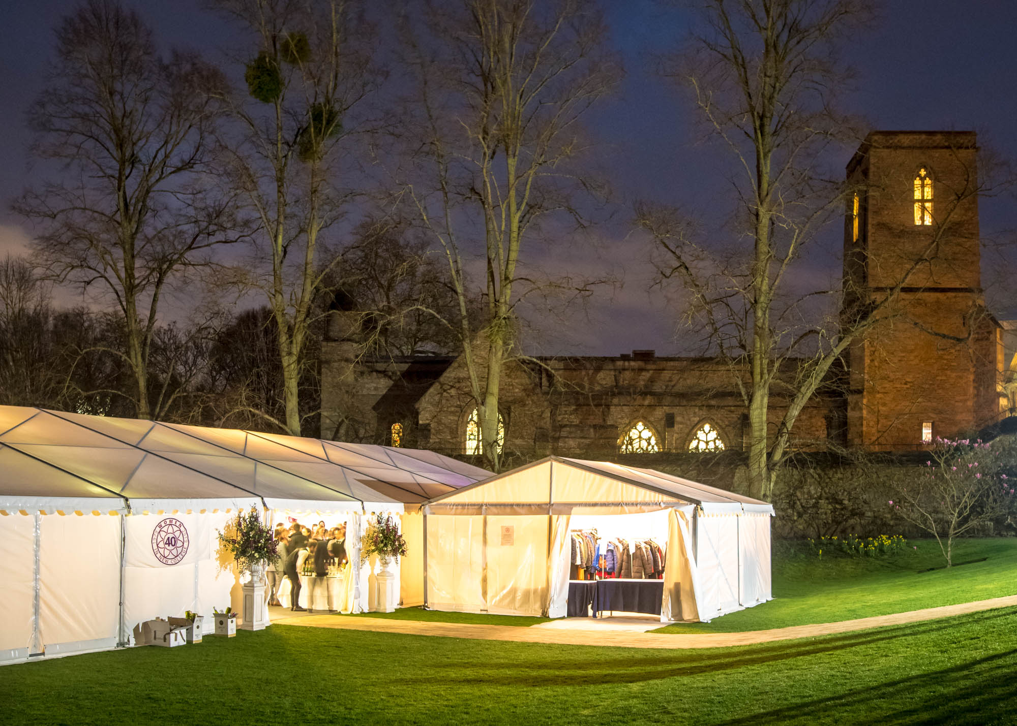 The marquee lit up at night