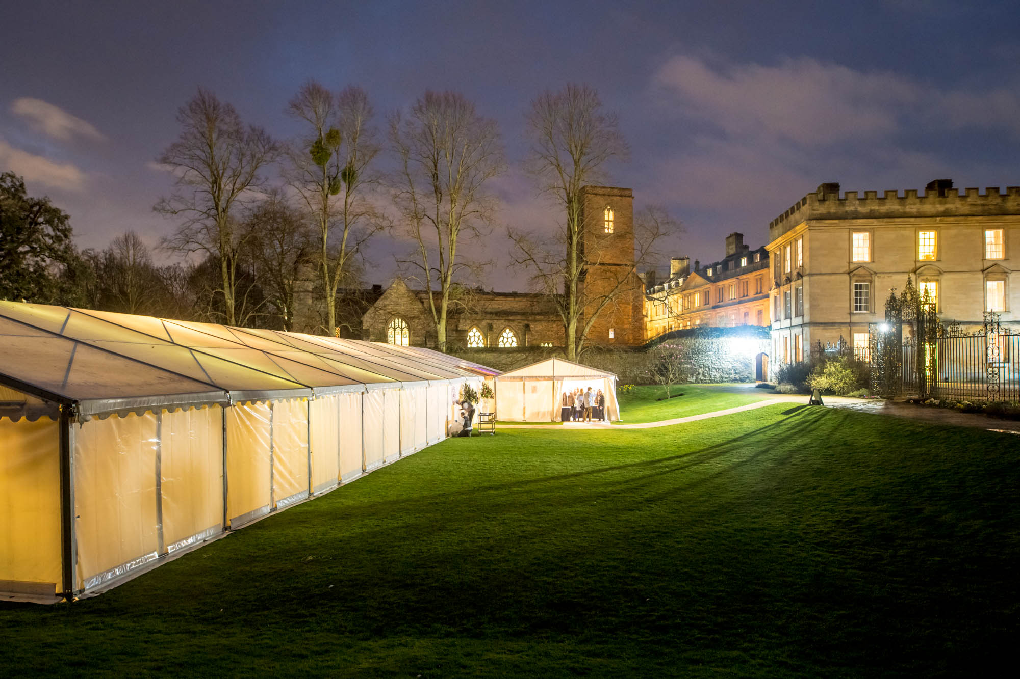 The marquee lit up at night