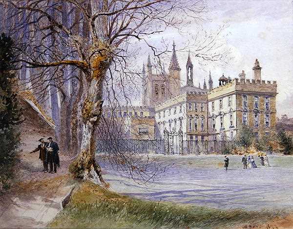 New College from the Gardens: artist: William Hull; medium: Watercolour over Pencil; date: 19th century.