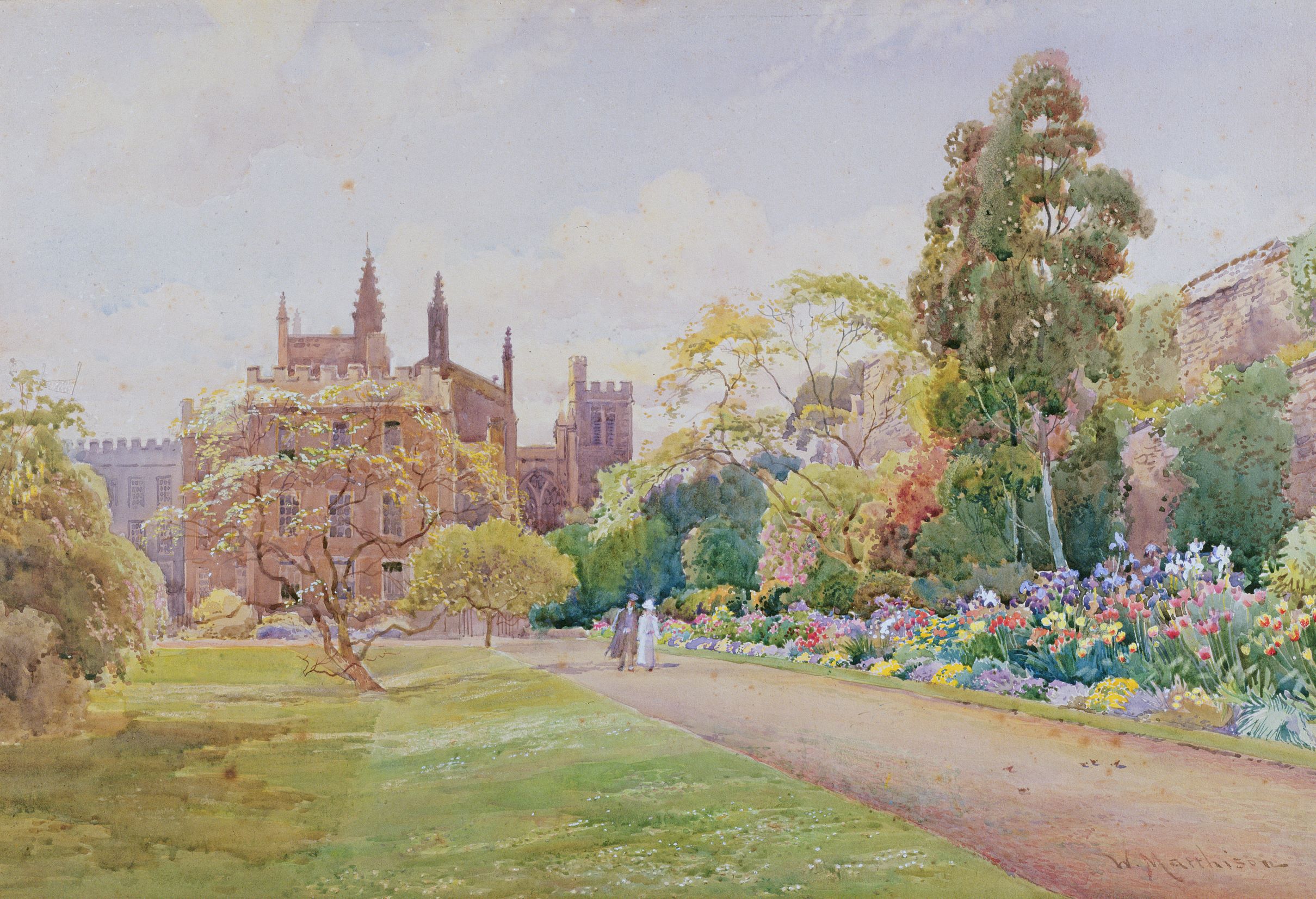 The Long Walk & Flower Border, May; artist: William Matthison; medium: Watercolour; date 1918.