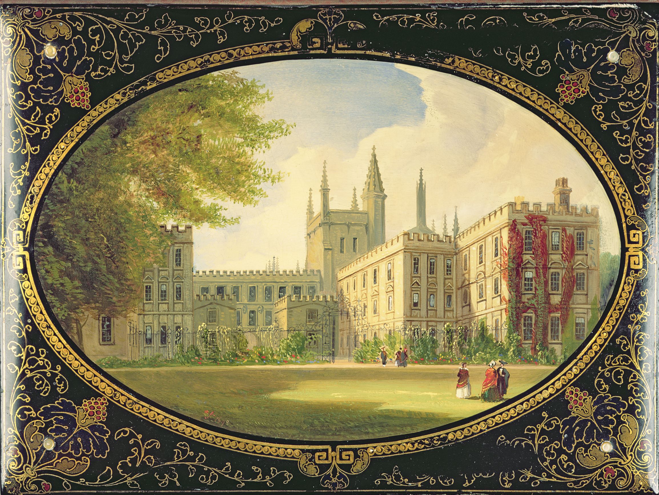 New College Garden Quadrangle; artist: English School; medium: Papier Mache; date: 19th century.