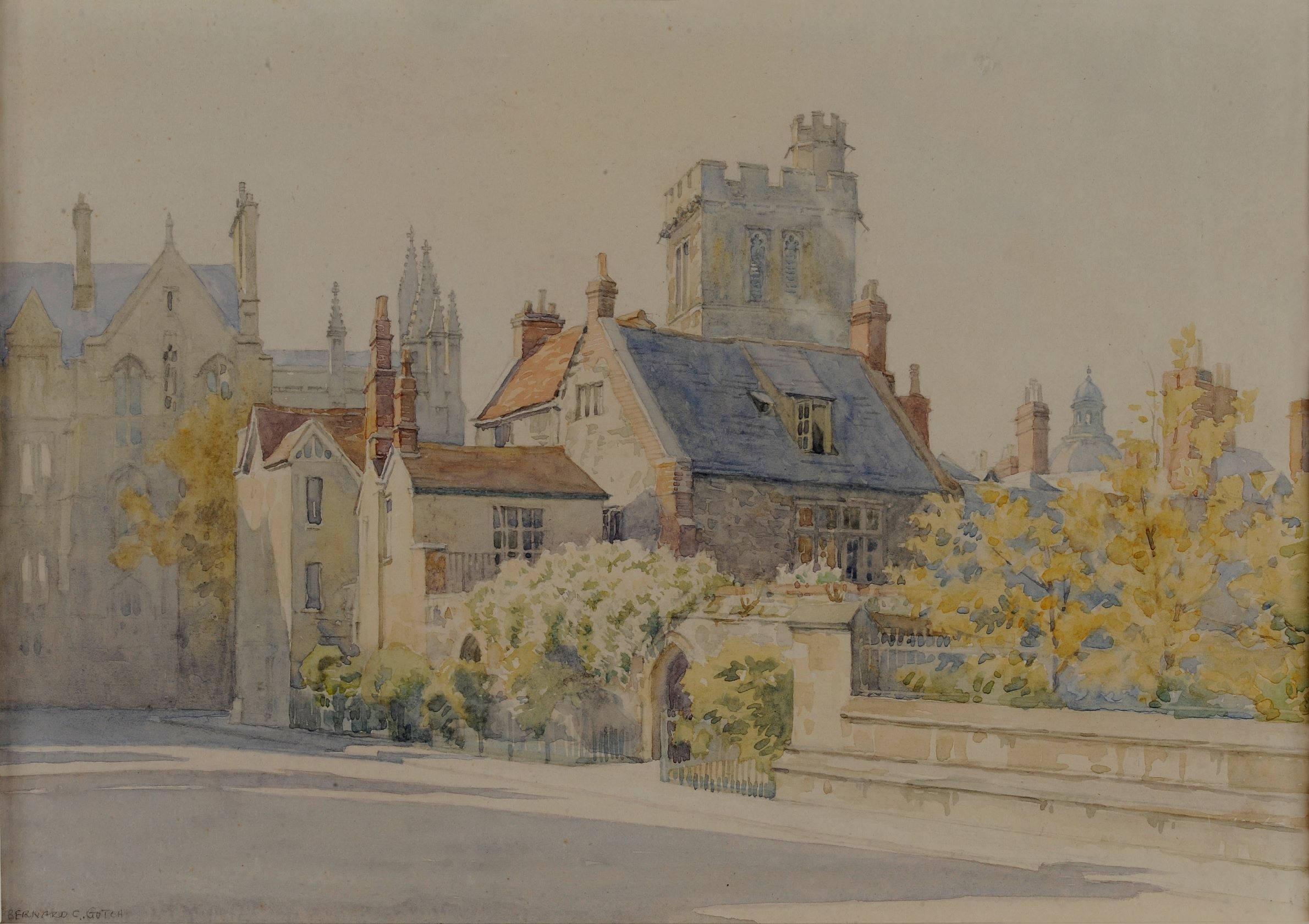 An Oxford View; artist: Bernard Cecil Gotch; medium: Watercolour; date: 20th century.