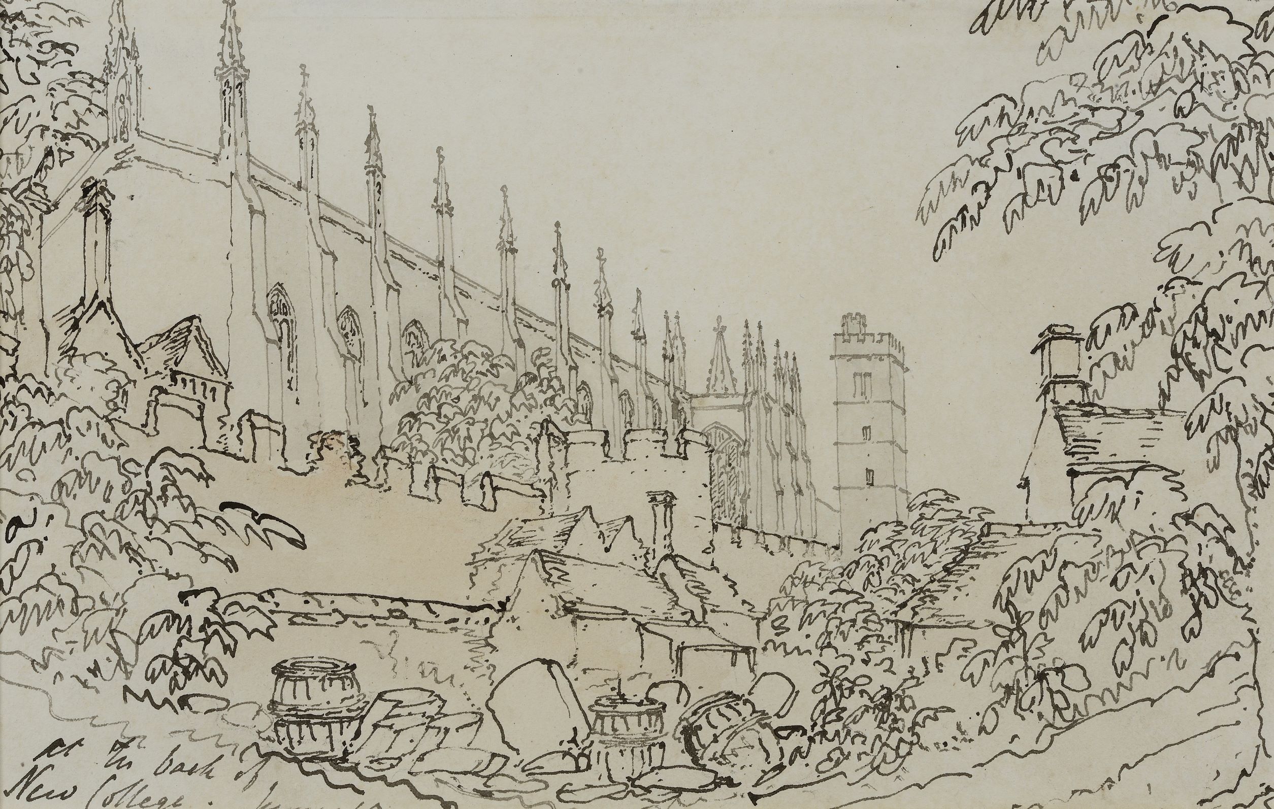 New College; artist: English School; medium: Pen & Ink on Paper; date:1790.