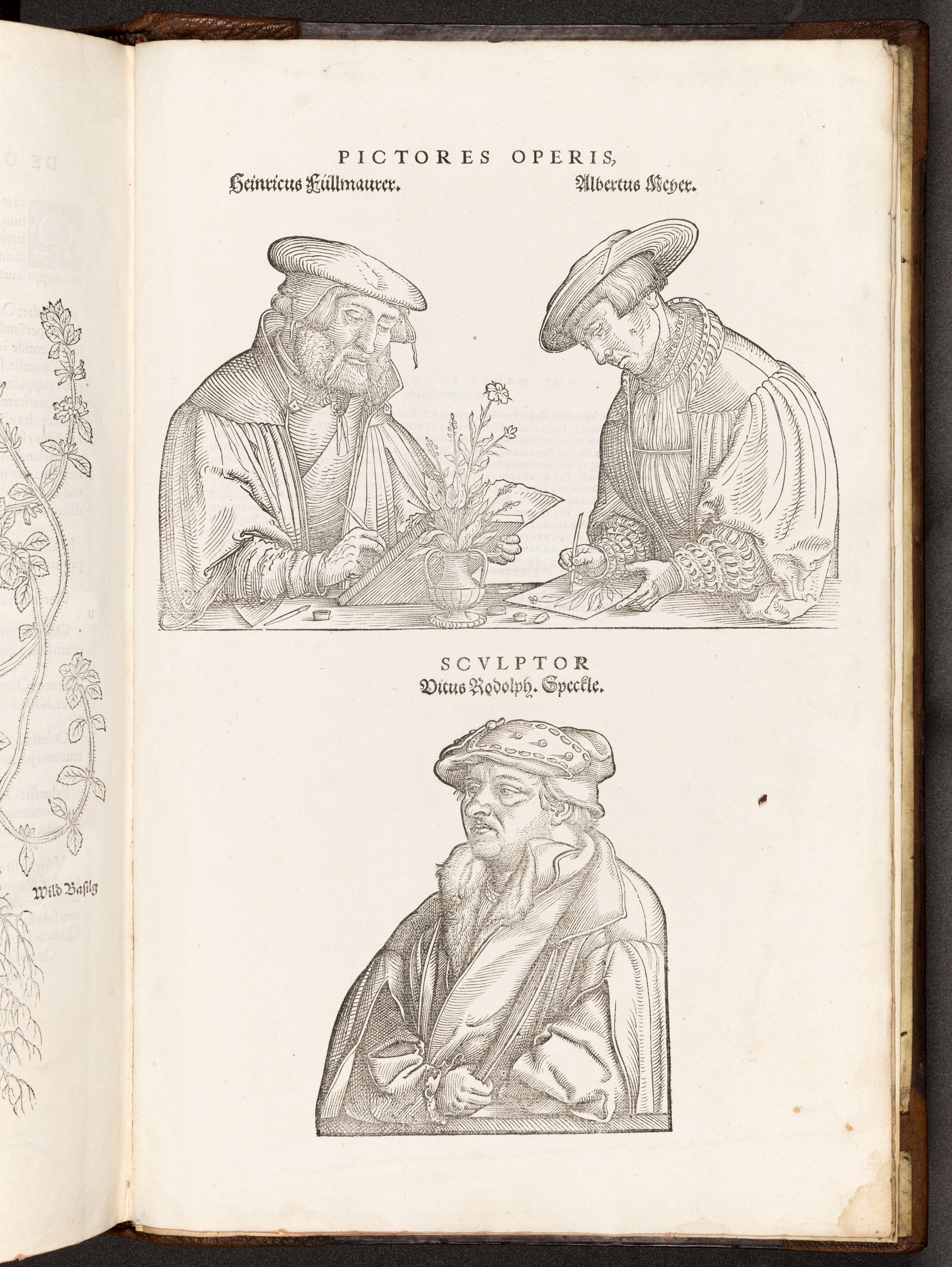 BT3.267.5, Leonhart Fuchs’s De historia stirpium commentarii insignes (1542), illustration of artists and the engraver, opp. p. 896 BT3.267.5, Leonhart Fuchs’s De historia stirpium commentarii insignes (1542), illustration of artists and the engraver, opp. p. 896