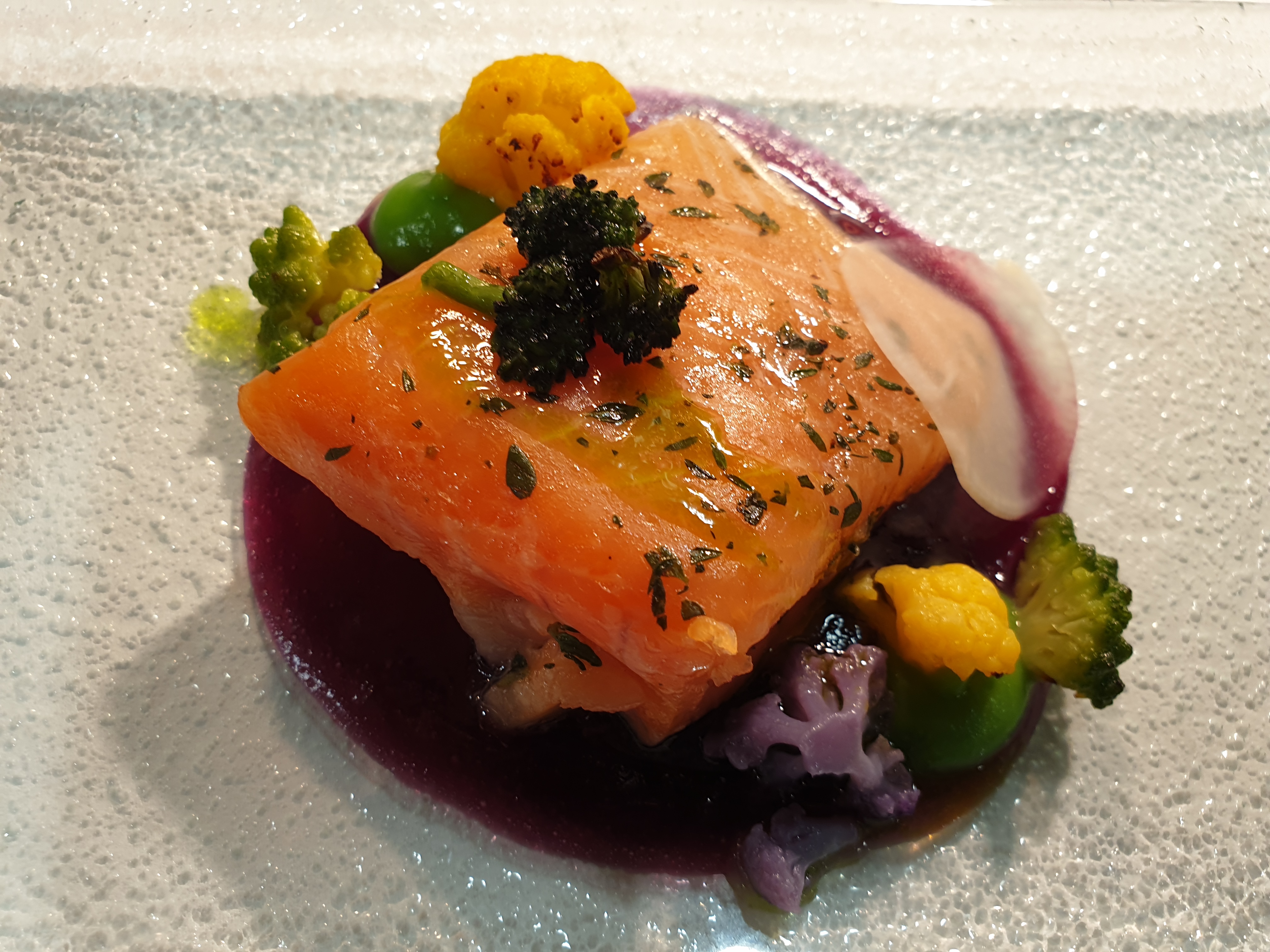 Salmon, roast brassicas