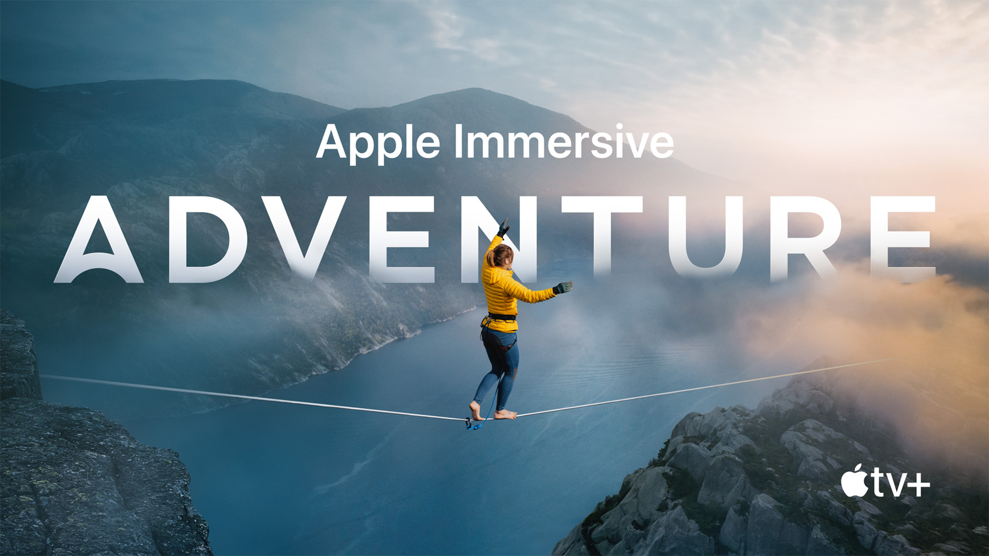 Photograph credit: Apple TV and Christian Black - Picture of girl on a tightrope as part of Apple Immersive Adventure