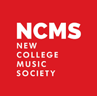 Logo of New College Music Society, white text on red background