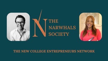Narwhals Logo featuring a picture of Alex Hearn and Chi Okafor the Co-Chairs of the Narwhals Society