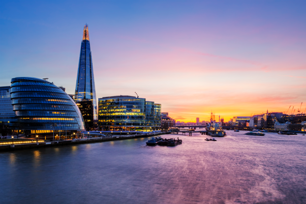 London Skyline Picture showing sunset in the background