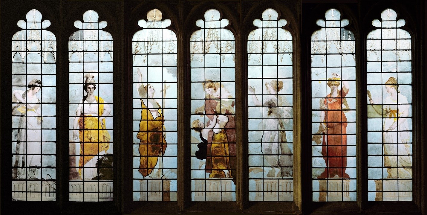 The Seven Cardinal Virtues, stained glass in the Antechapel of New College, Oxford Designed by Sir Joshua Reynolds and painted by Thomas Jervais (1779–85) © Courtesy of the Warden and Scholars of New College, Oxford