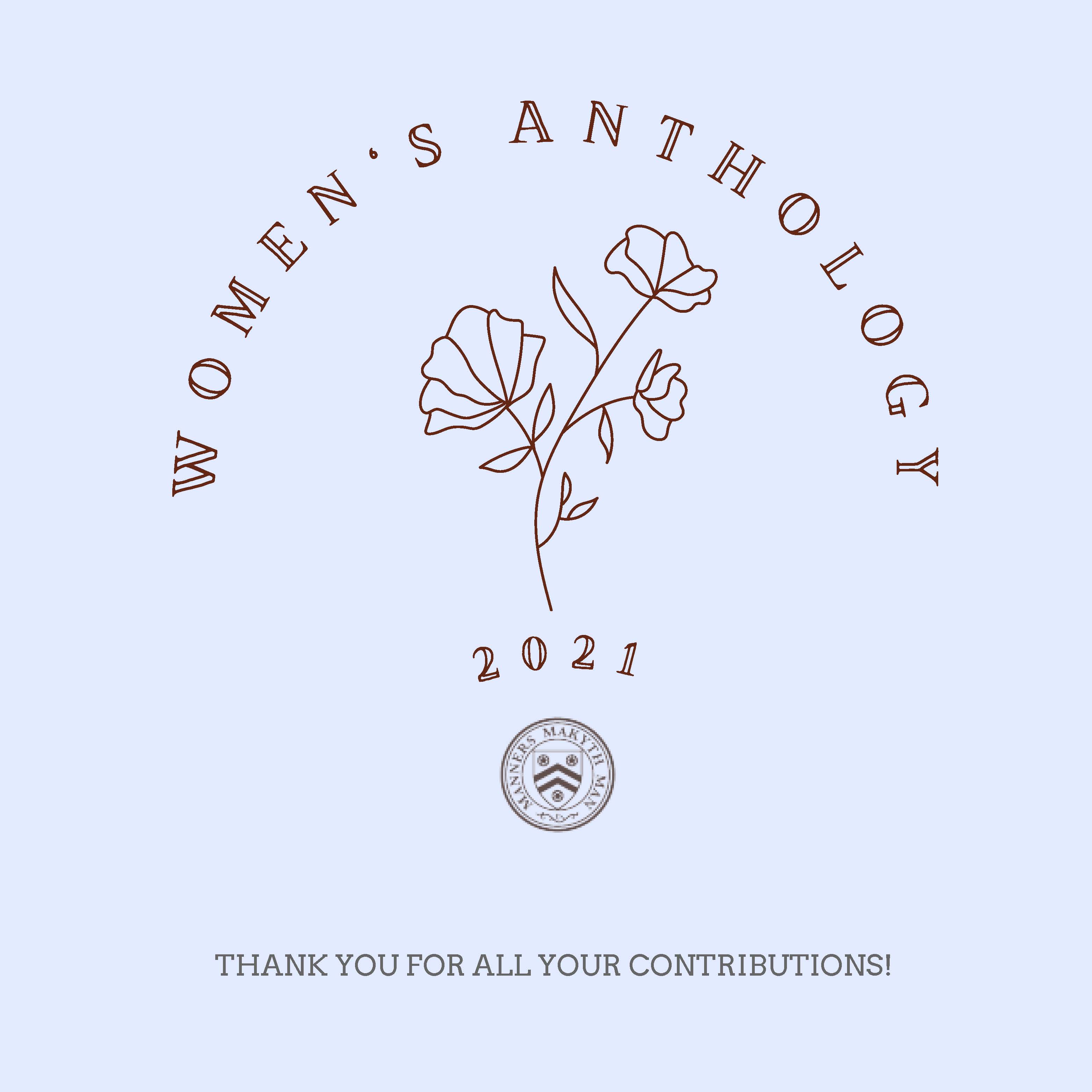 Flowering plant drawing surrounded by words 'Women's Anthology 2021'