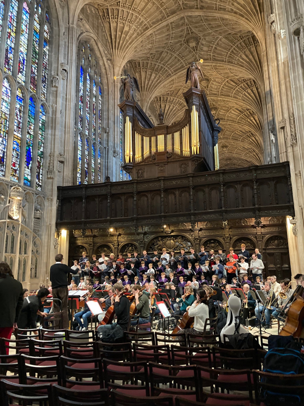 New College and King's College choirs perform in King's chapel in Cambridge