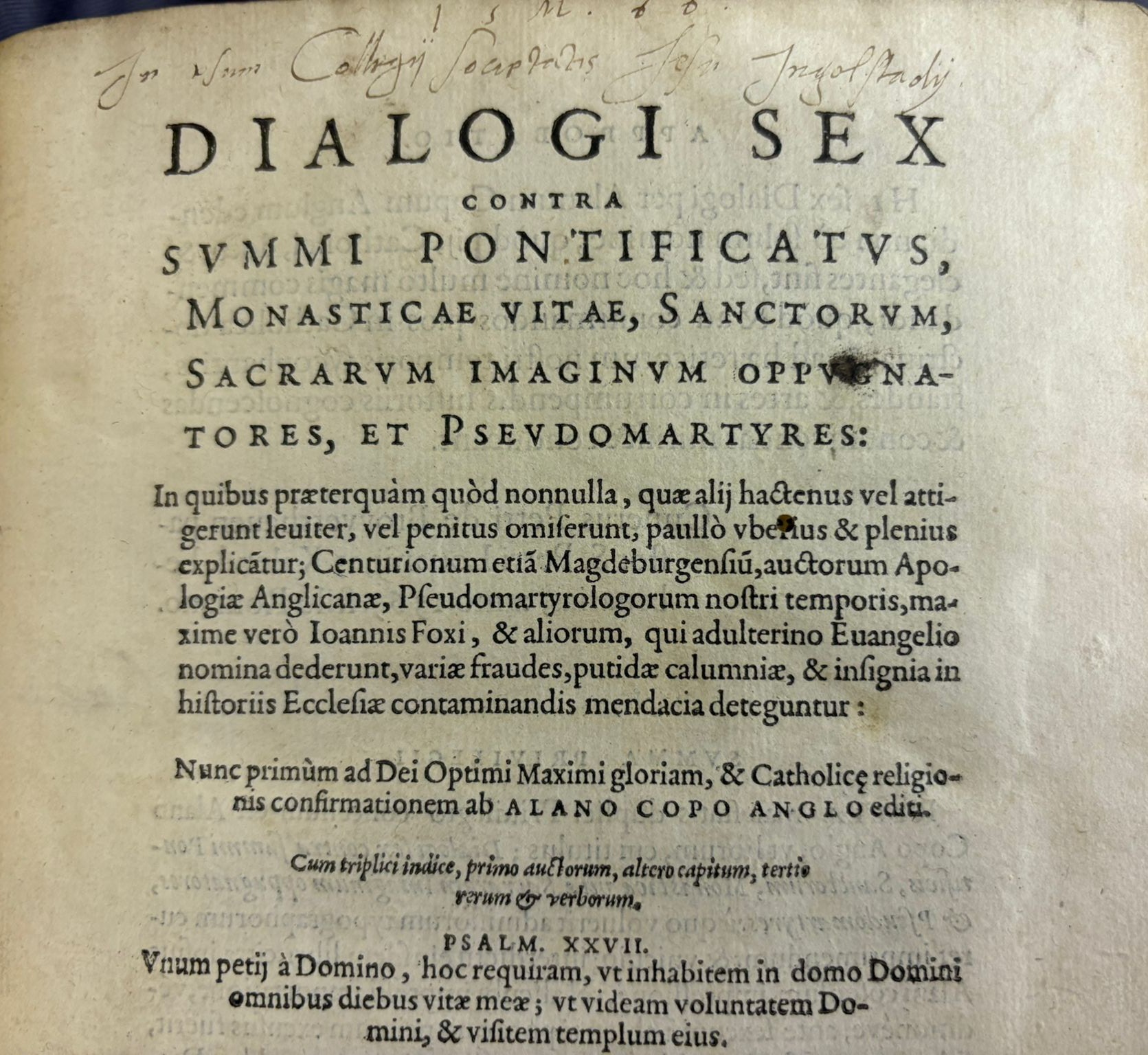 The title page of Nicholas Harpsfield’s Dialogi Sex.