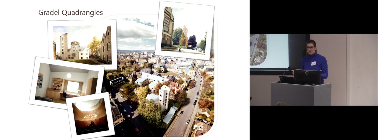 A collage of designs of the Gradel Quad, with Barbara presenting alongside