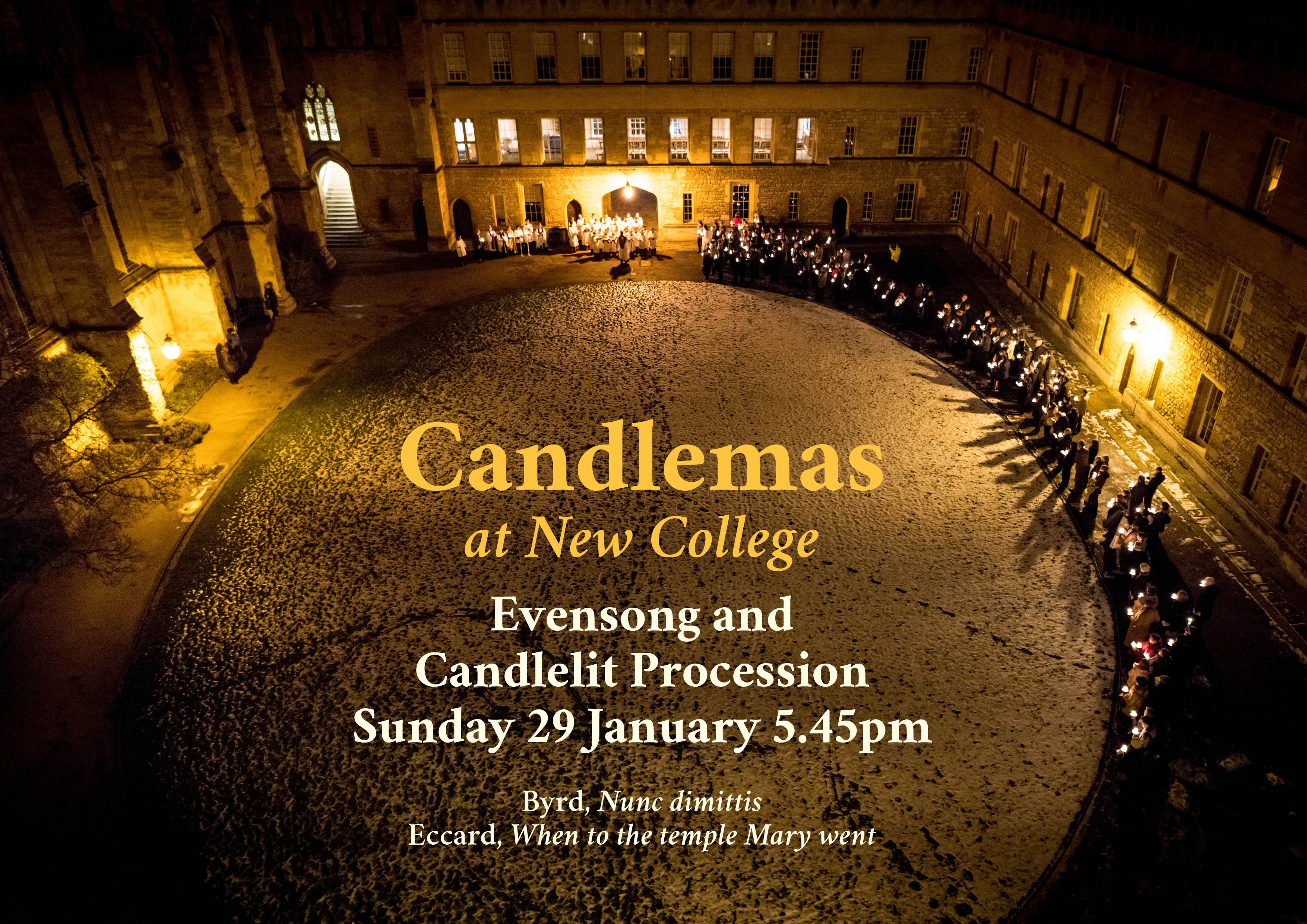 Choir and attendees processing around Front Quad with candles