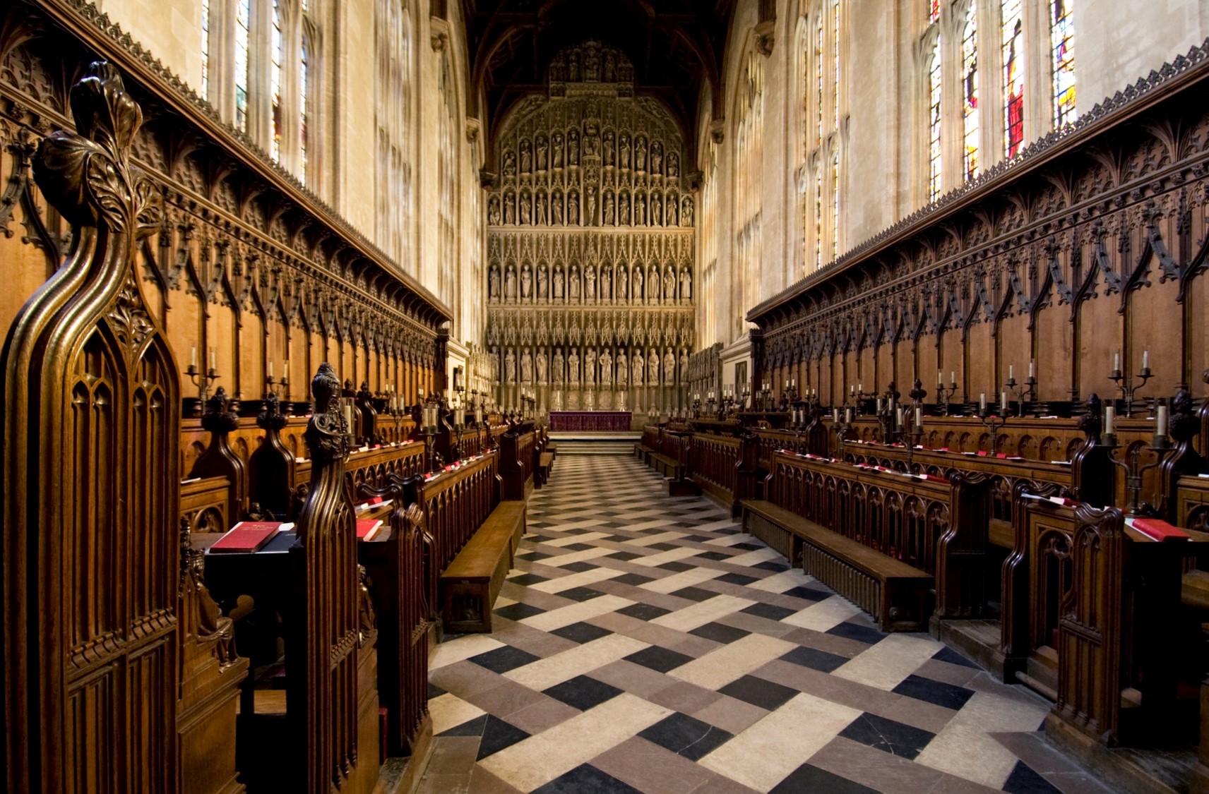 New College Chapel with reredos behind the altar at the far end