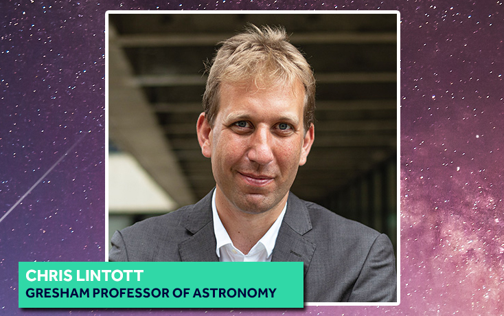 Chris Lintott with starry night background