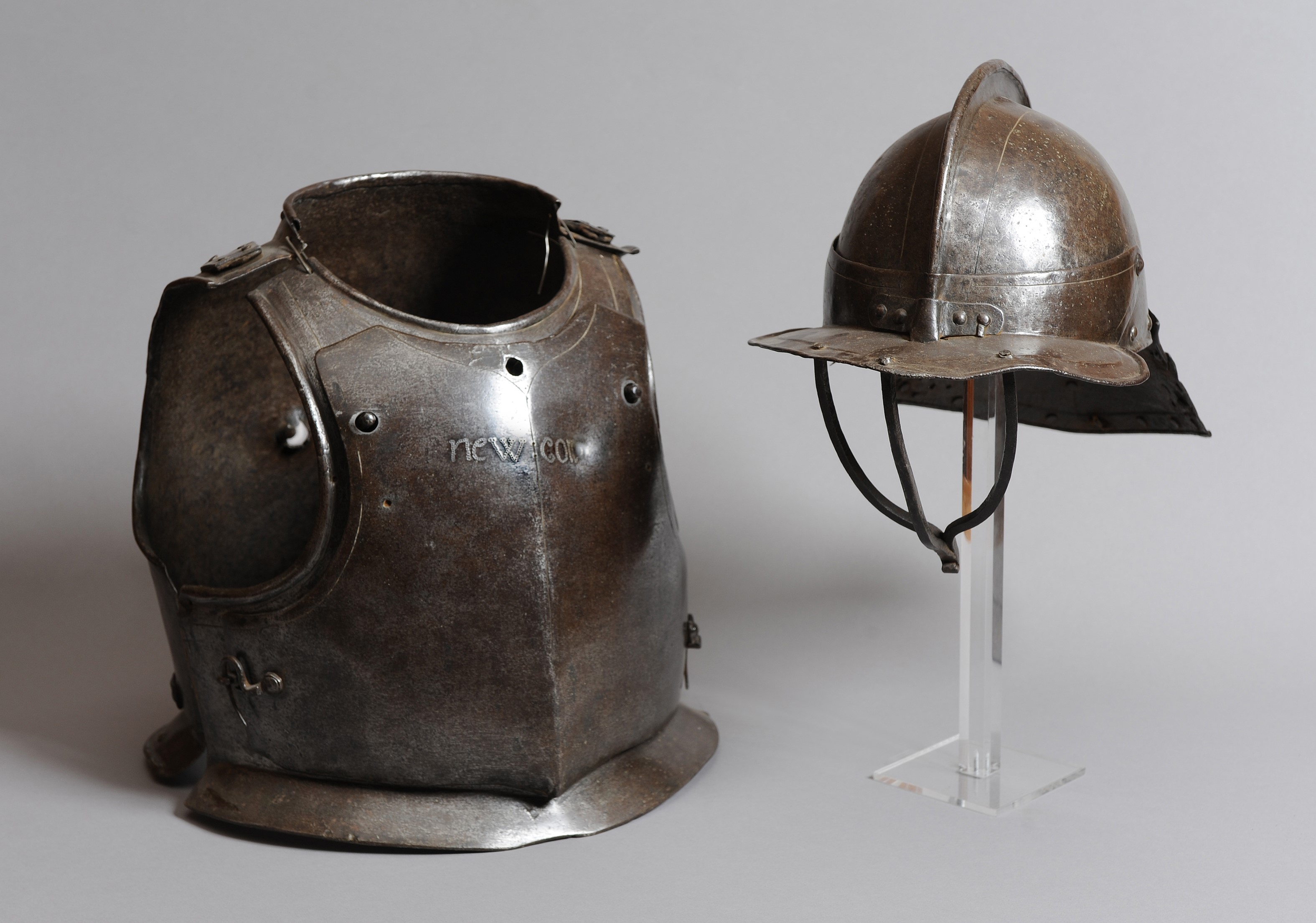 Civil war armour owned by New College with the college's name enrgaved into the breast plate.