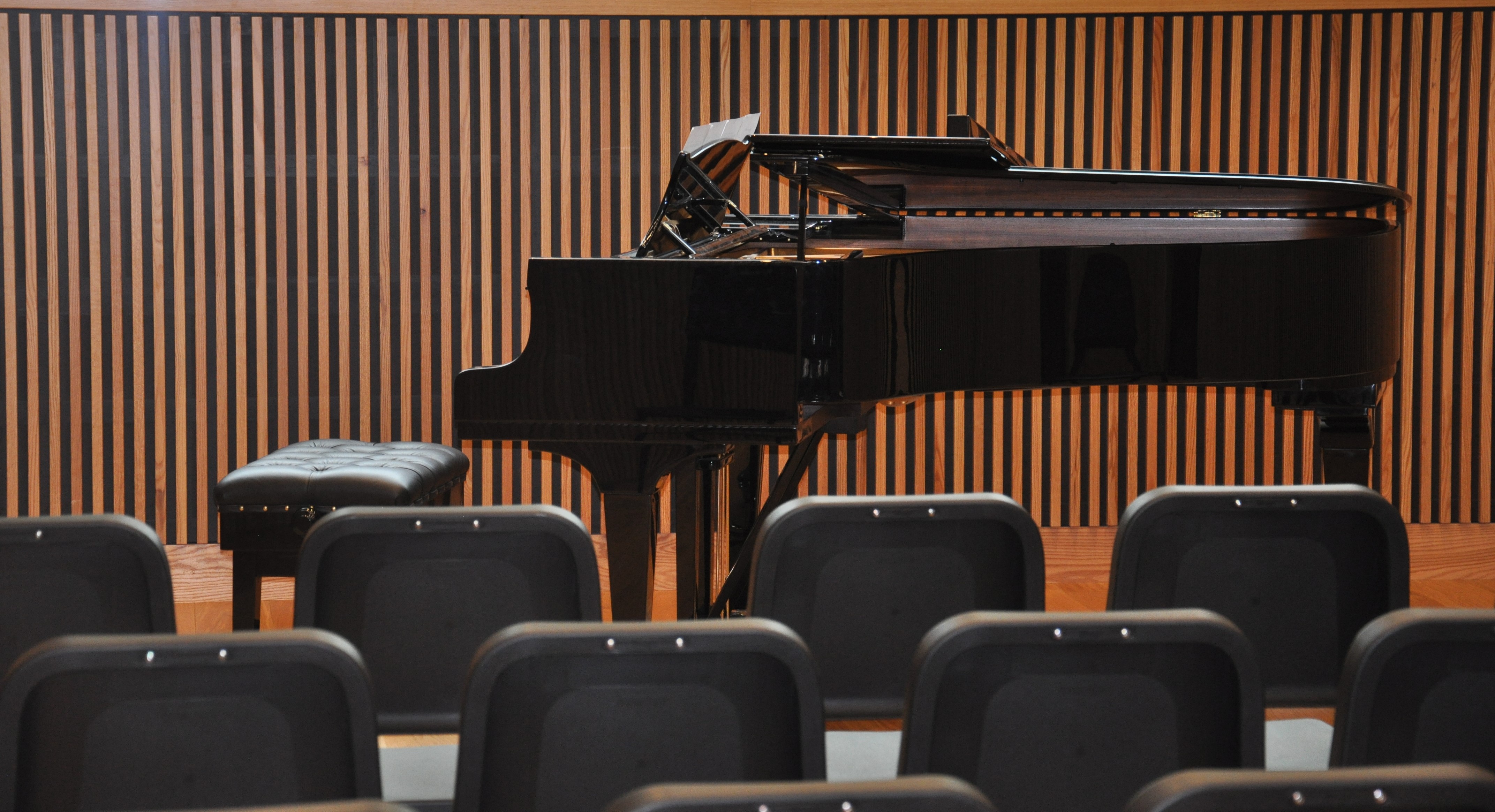 Grand piano and seating in the Clore Music Studios