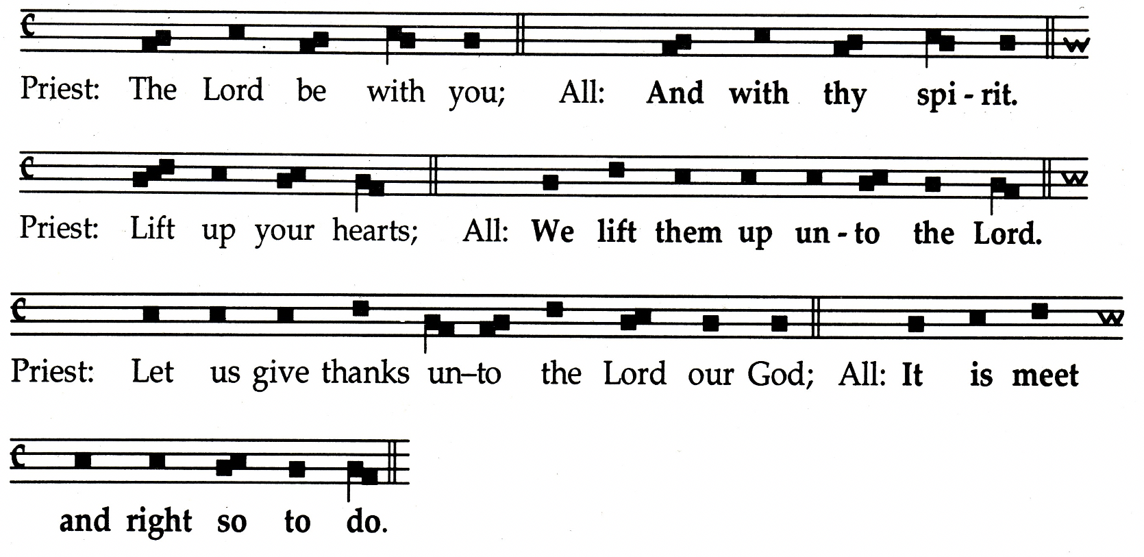 Musical notation of the Eucharistic Prayer. 