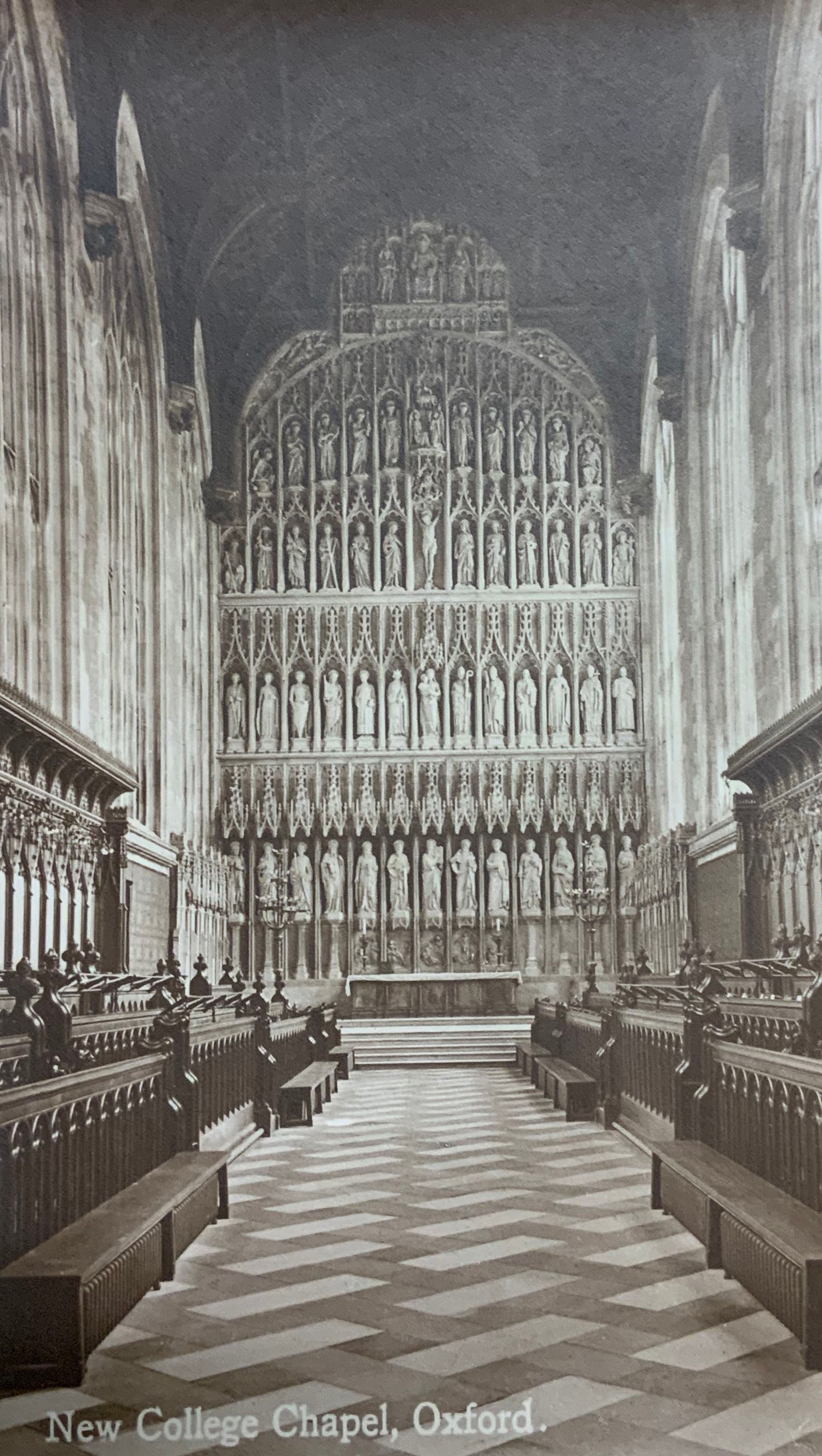 Postcard of New College Chapel following restoration