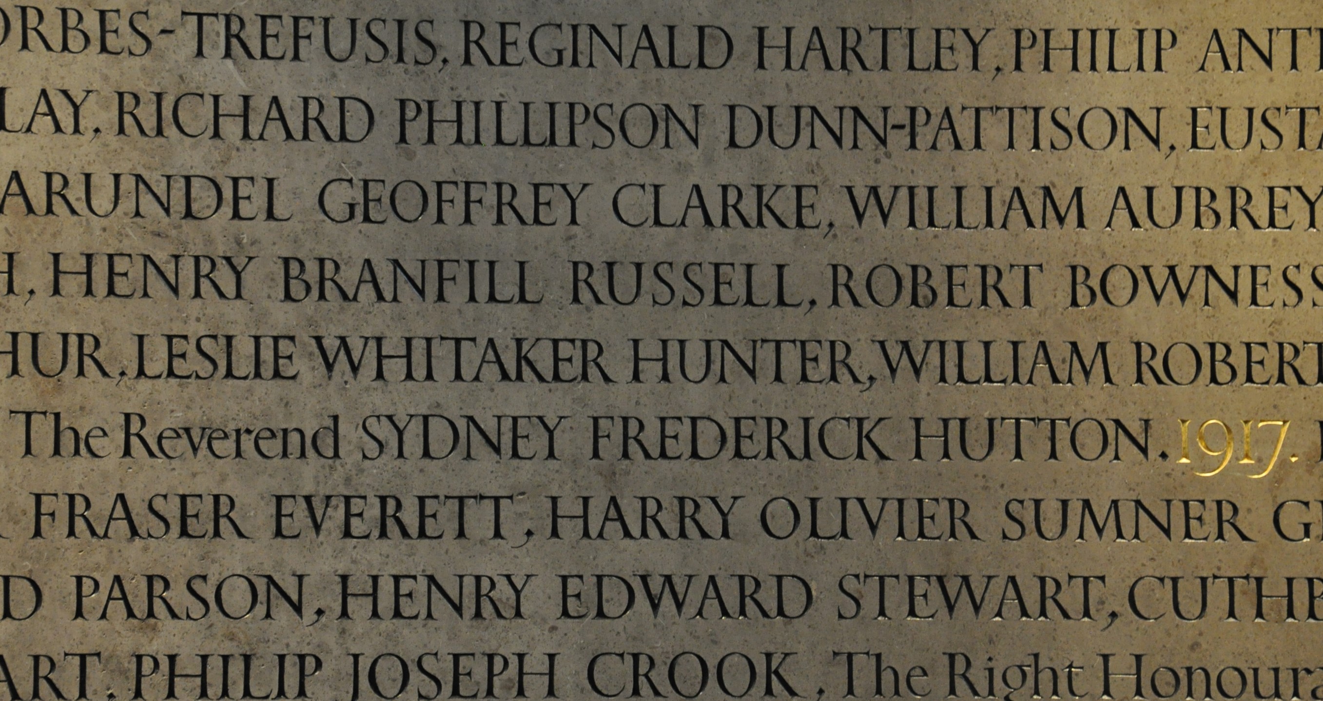 Leslie Whitaker Hunter's name on the WWI memorial