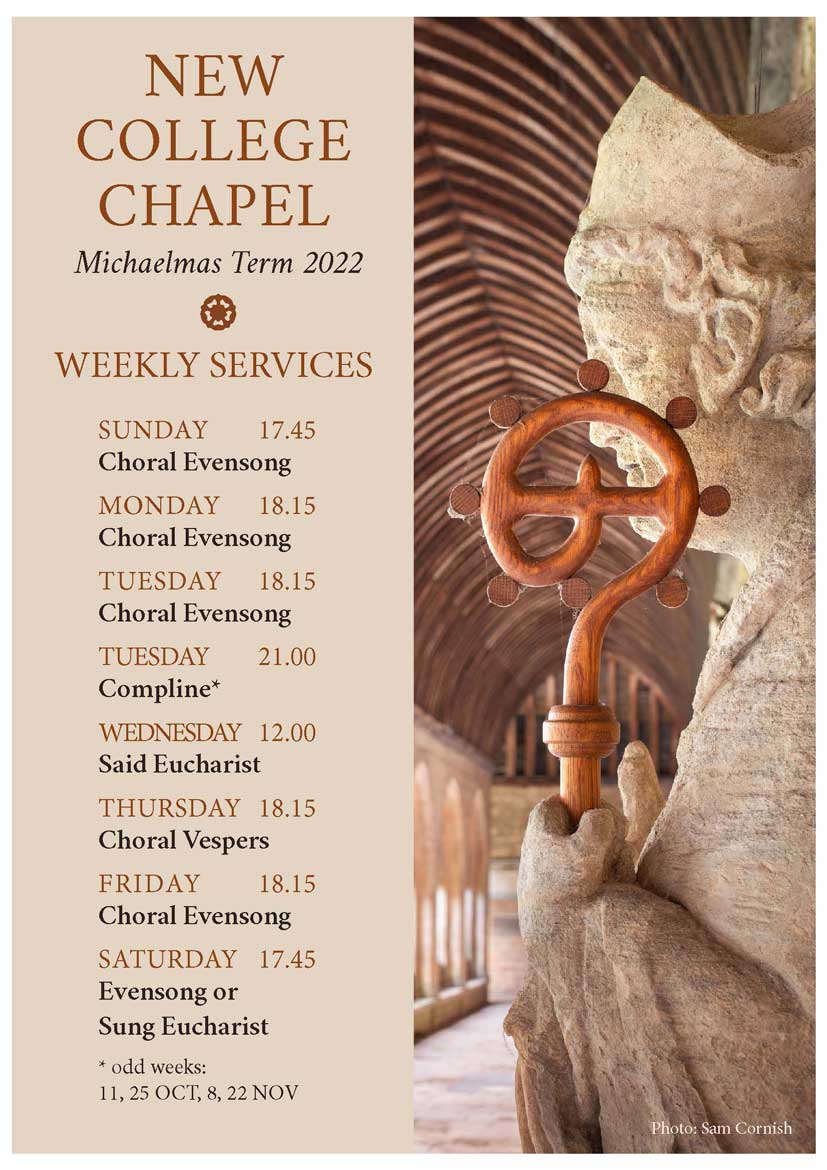 New College Chapel Weekly Services Michaelmas Term 2022