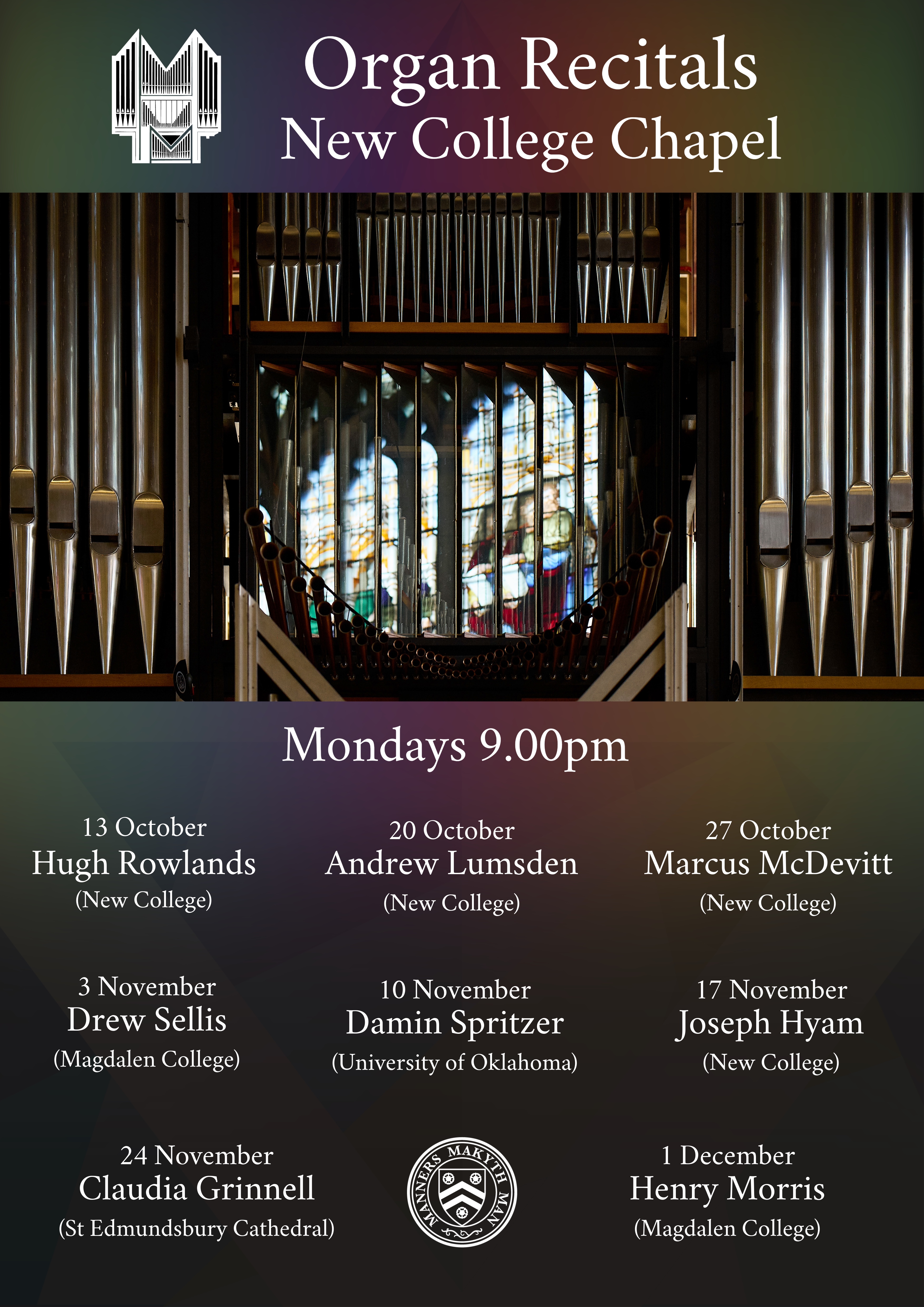 A list of organ recitals in Michaelmas Term 2025