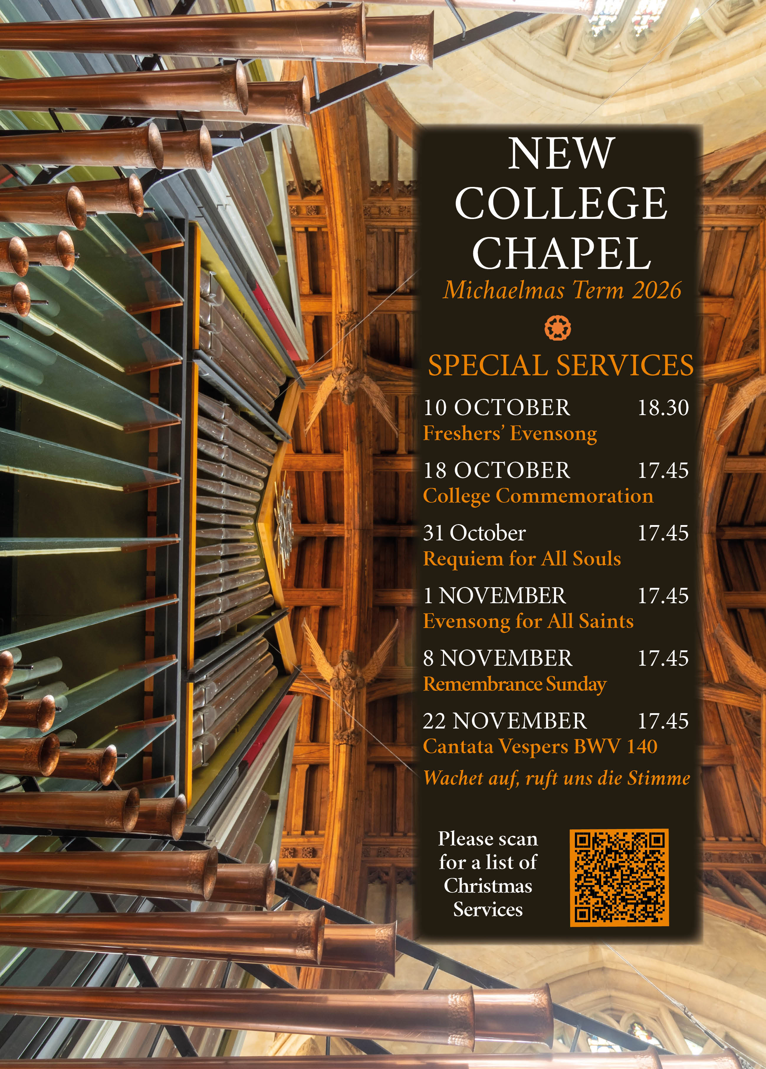 List of special services in New College chapel Michaelmas term 2026