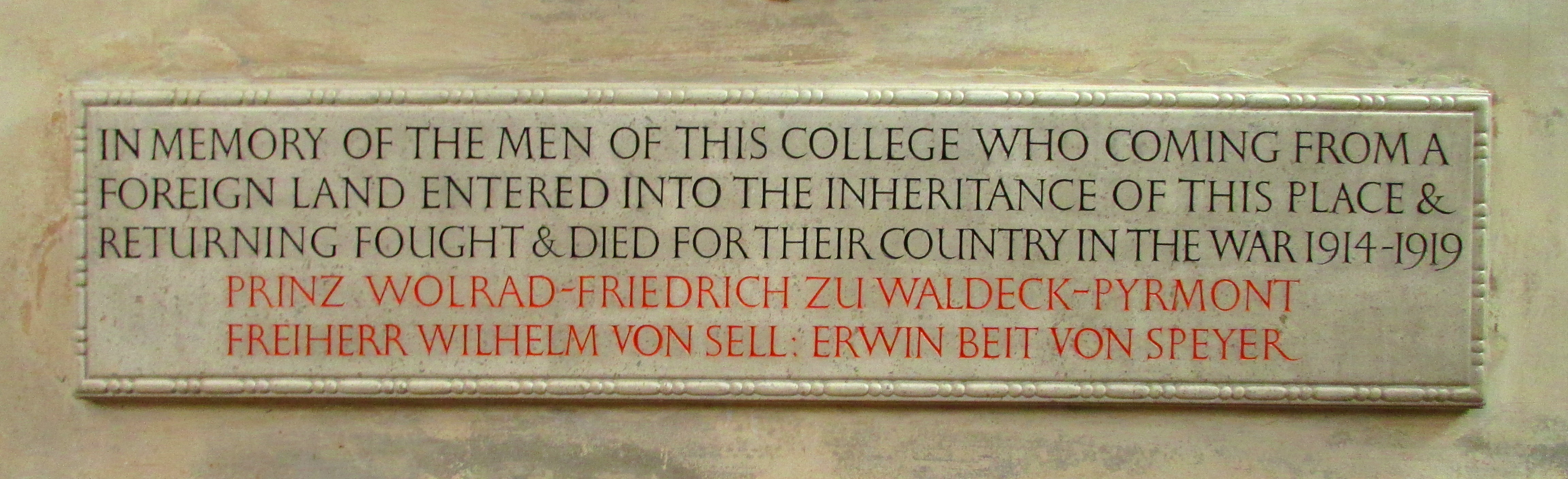Monument to the New College War Dead in the Antechapel