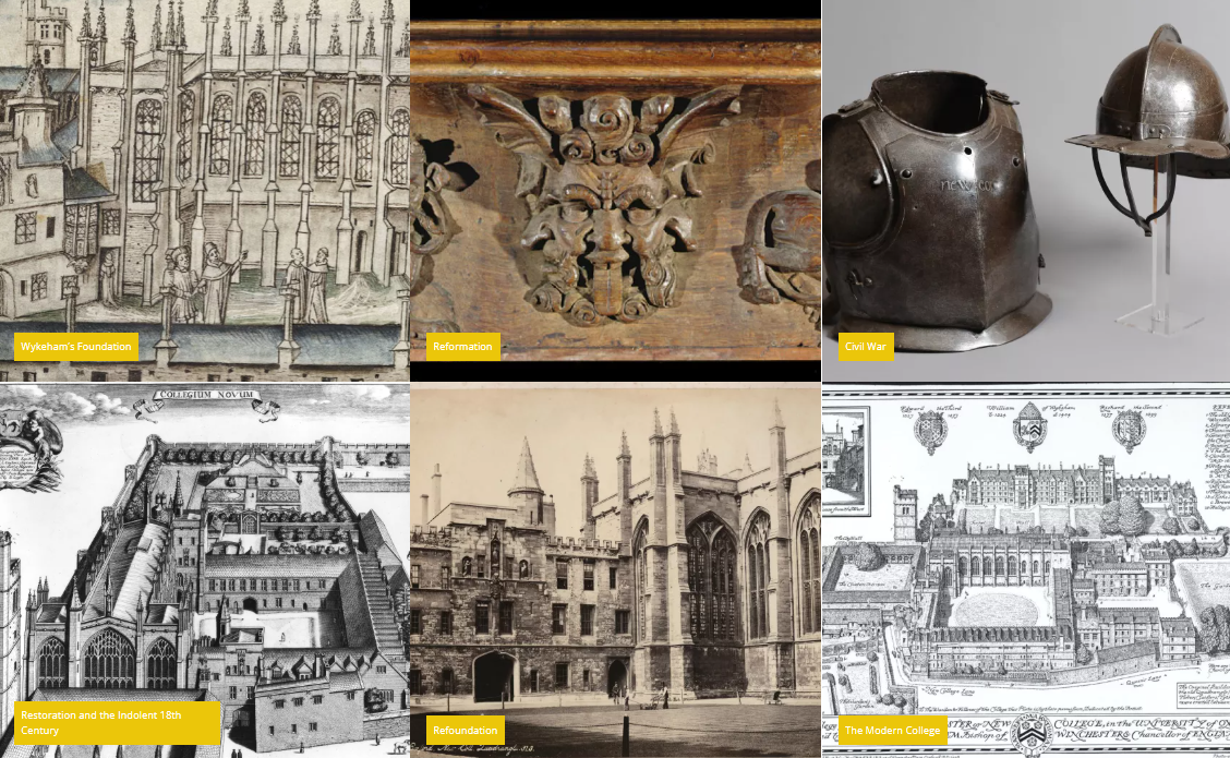Menu structure in New College Through Time