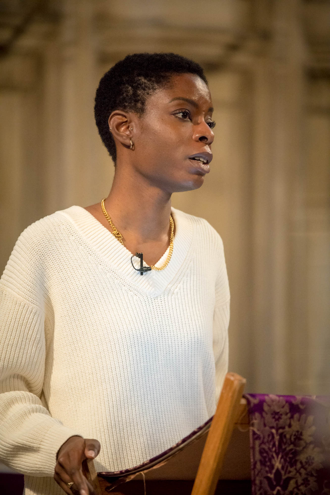 Otegha Uwagba giving her keynote address in the Chapel