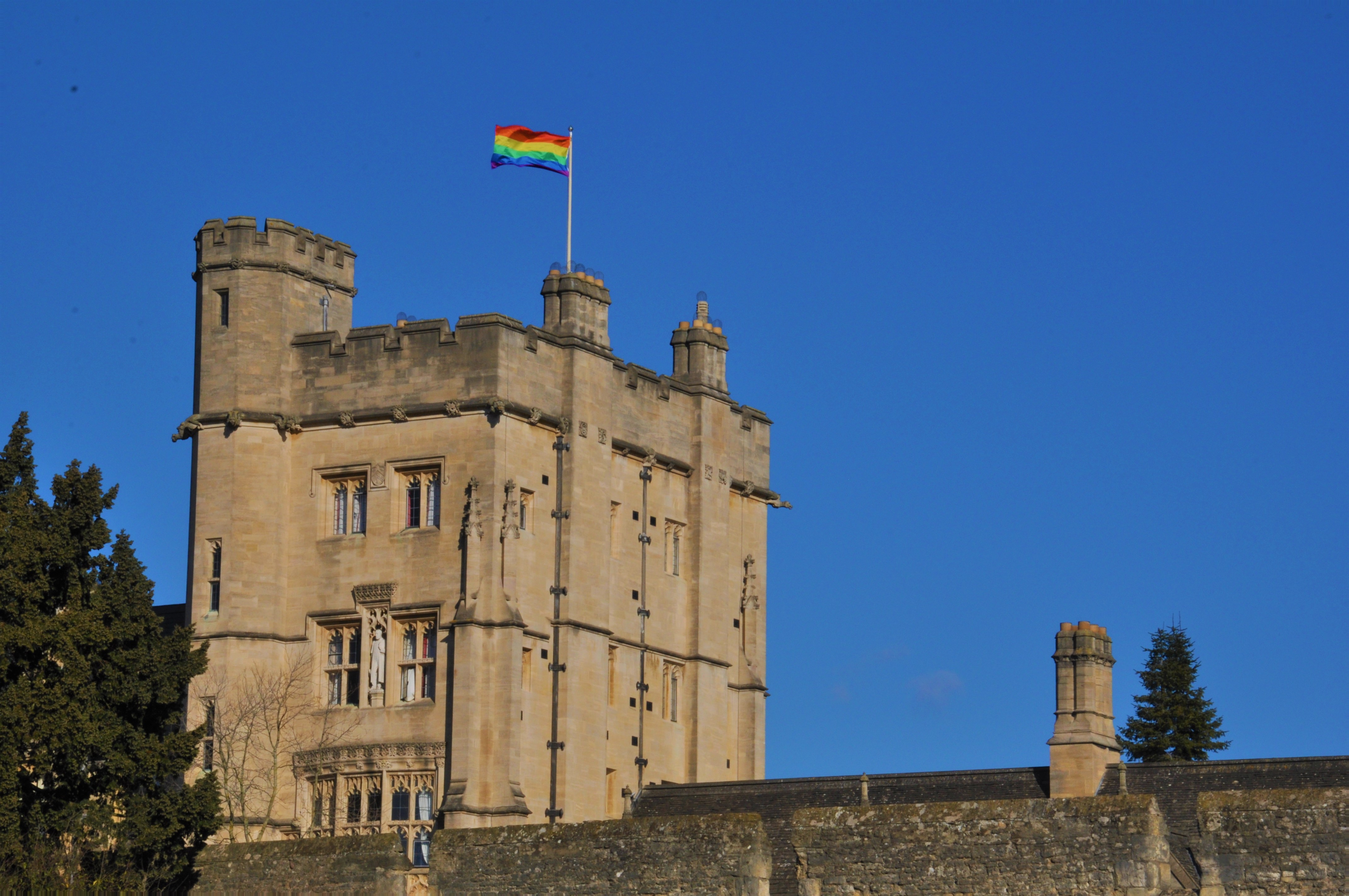 Rainbow Flag flying on the Robinson Tower