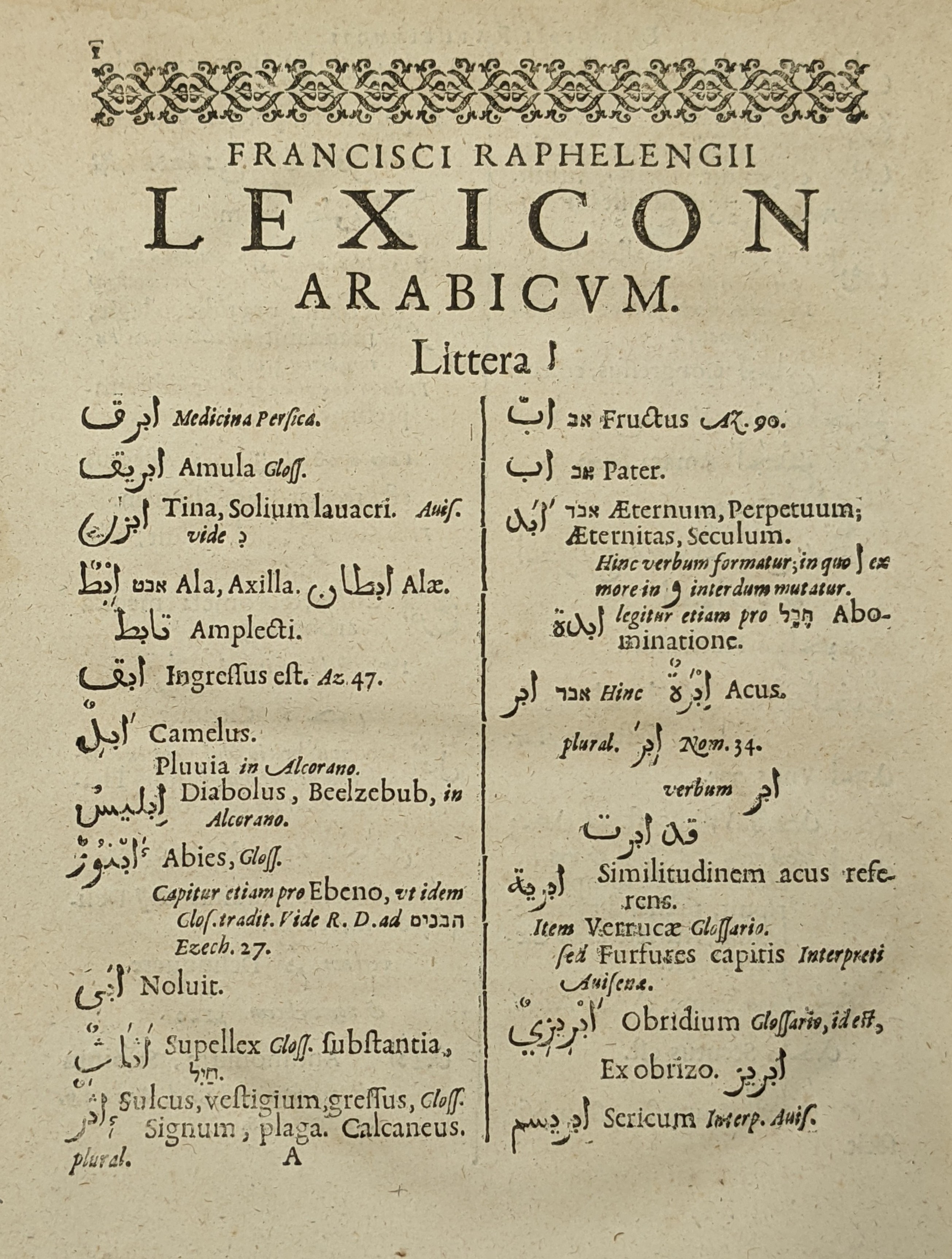 Raphelengius, Lexicon Arabicum, BT3.273.6, p.1