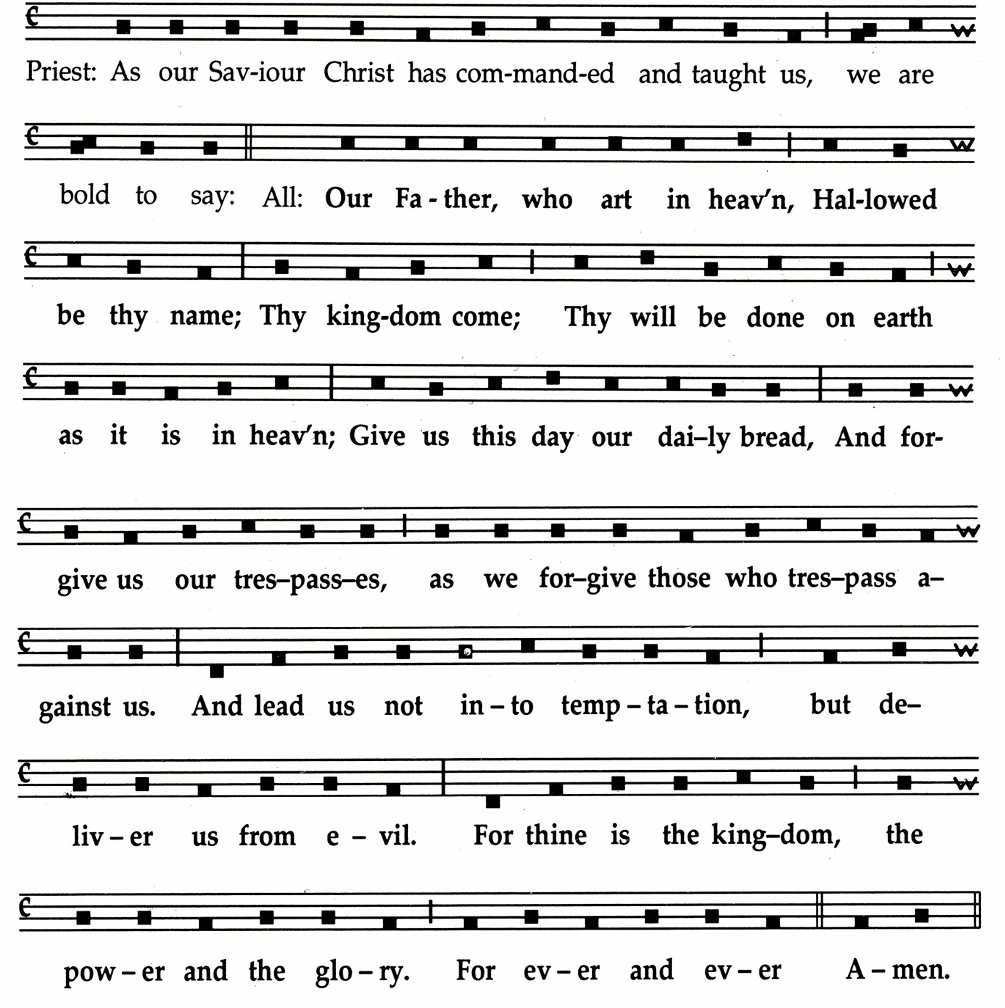 An image of the music used to sing the Lord's Prayer 