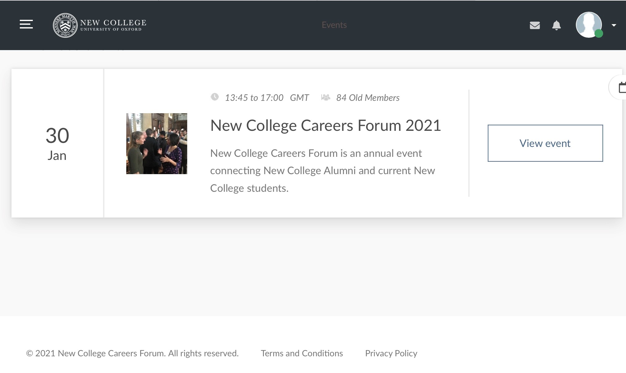 Screenshot of the online careers forum