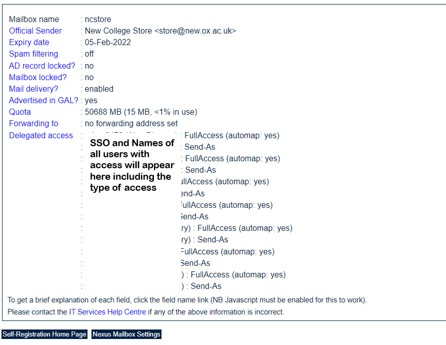 Delegated accounts List screenshot