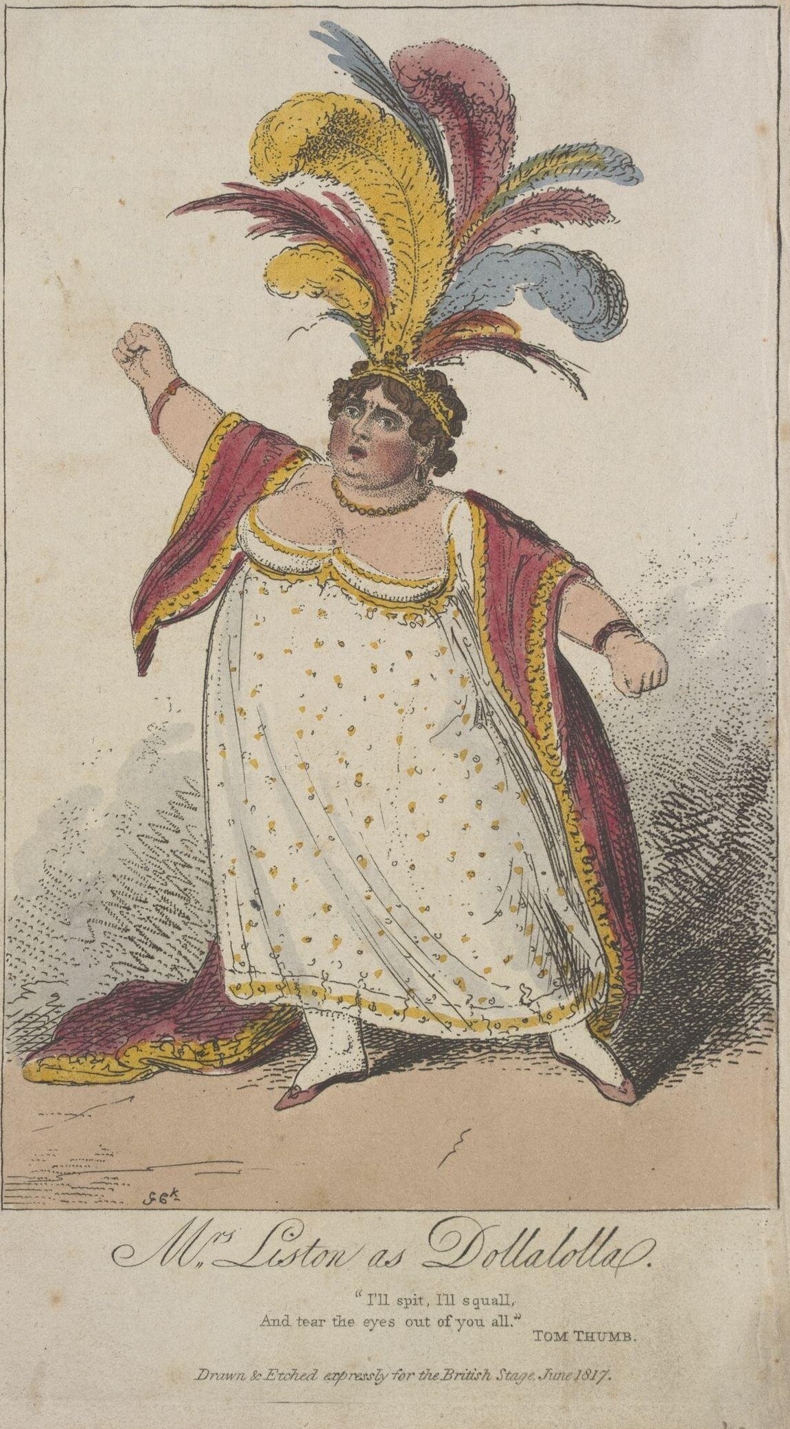 An image of a lady wearing a feather headdress with the caption "Mrs Liston as Dollalolla"