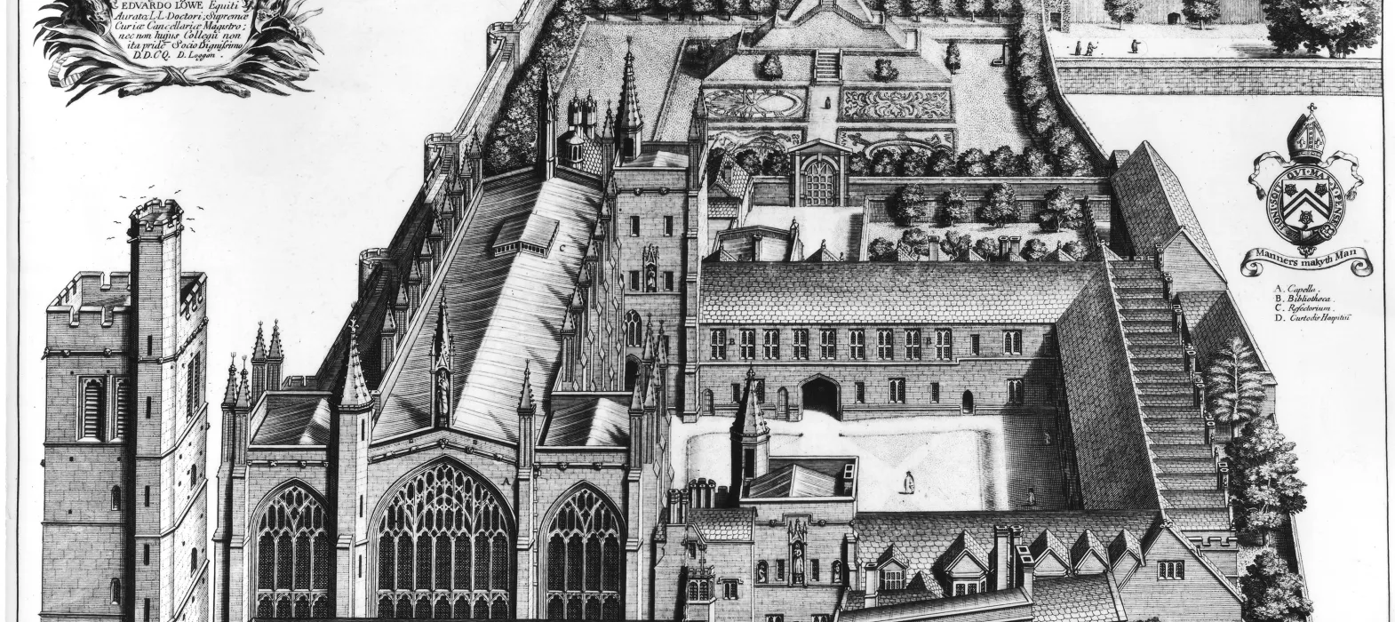 Engraving of New College from the Oxonia Illustrata