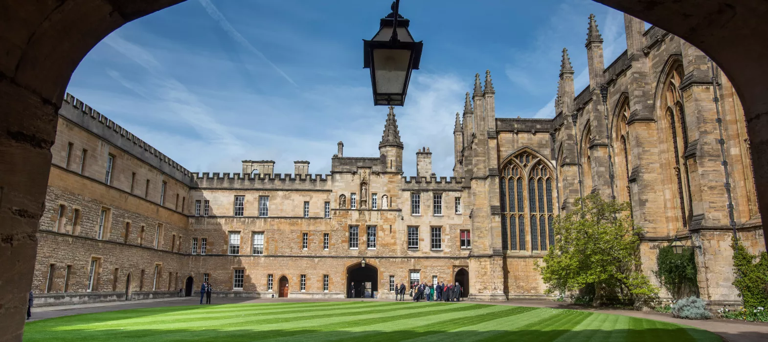 A view of Front Quad, through the Garden Quad archway