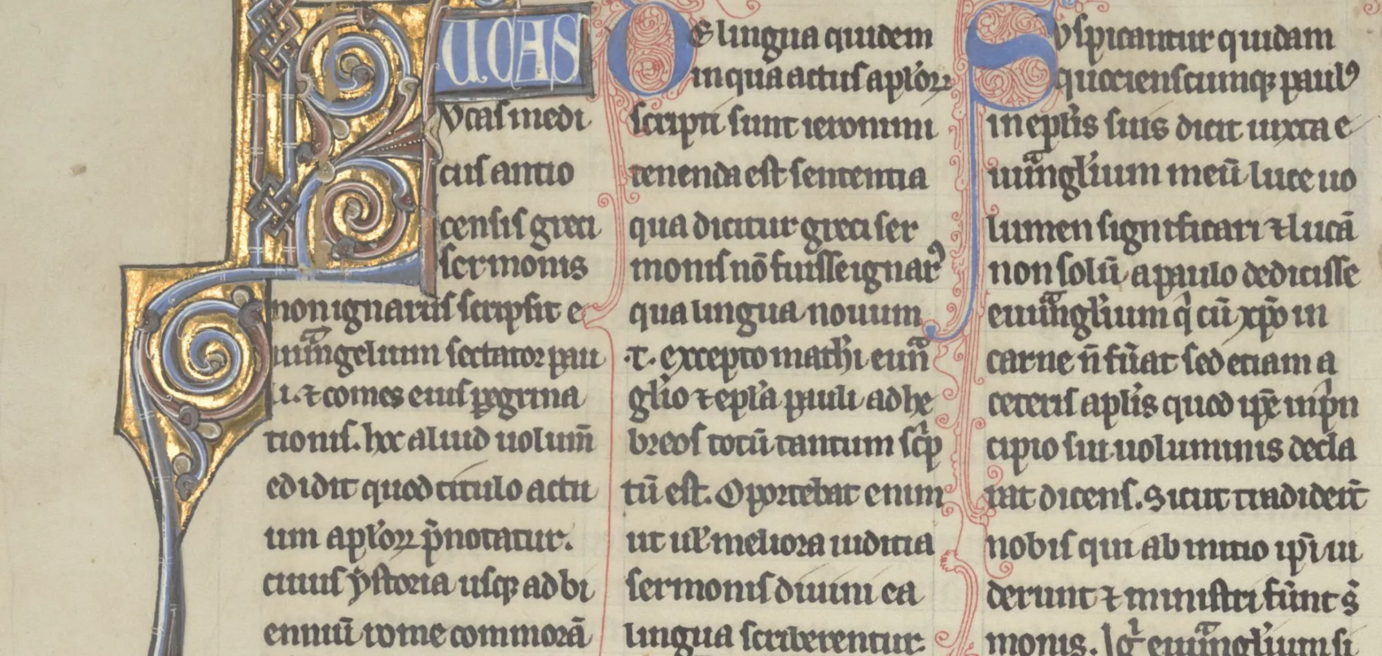 Detail of New College, Oxford, MS 27, f. 1r. William of Wykeham also presented this manuscript to New College.